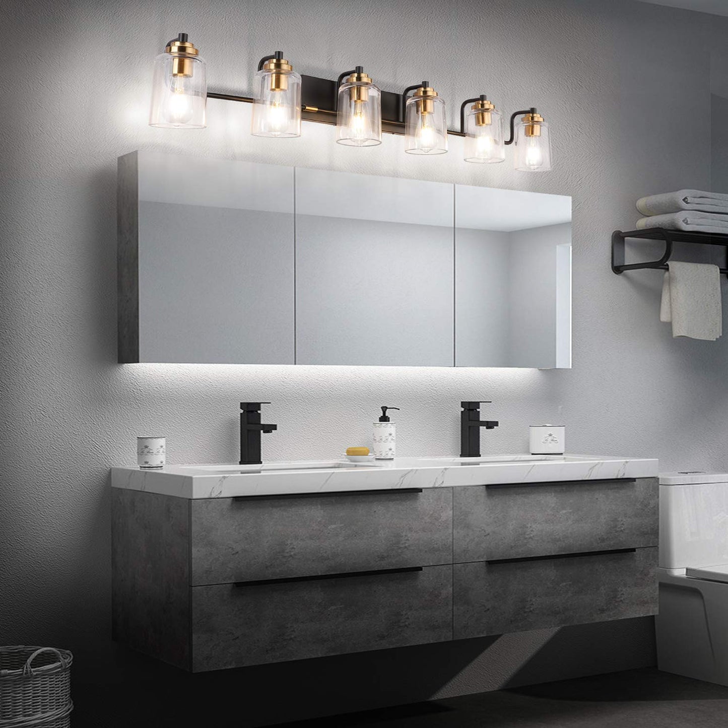SOLFART Vintage Vanity Lighting Fixtures for Bathroom Black with Bronze Wall Lamp Sconce Black with Bronze 4 lights