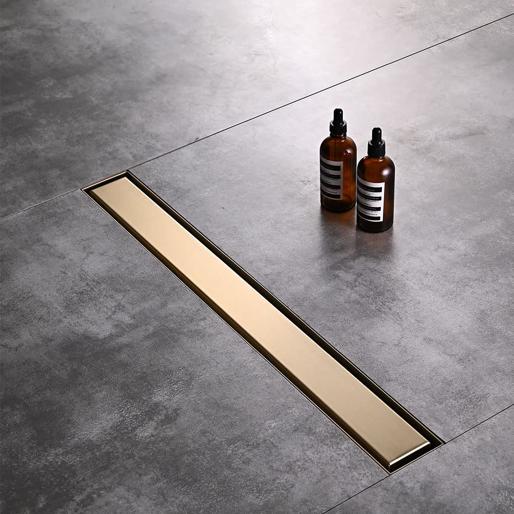 Linear Shower Floor Drain, Black 24 Inch 304 Stainless Steel Bathroom Drains Kit, Rectangular Shower Trench Drain with Reversable Tile-in Pattern Drain Cover & Hair Catcher