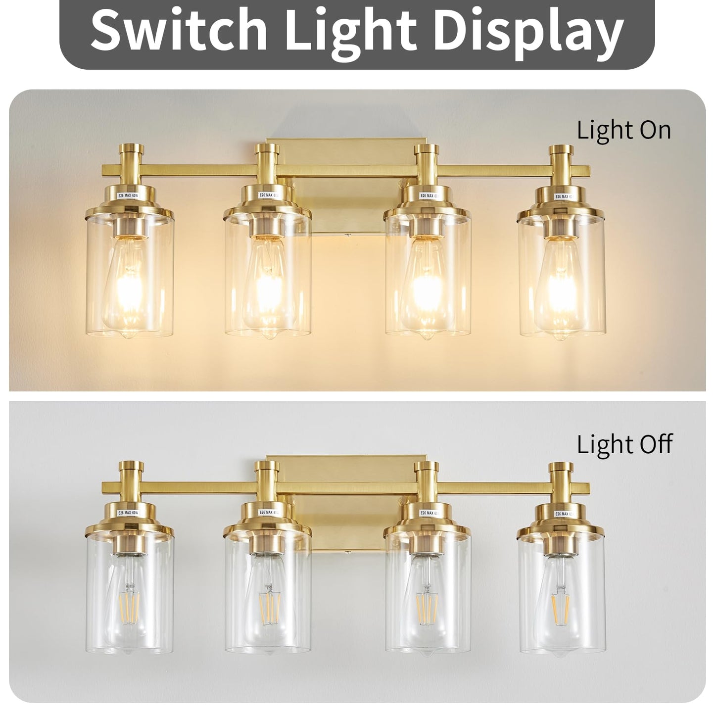 3 Light Bathroom Light Fixtures, Black and Brushed Gold Vanity Light Fixture Over Mirror, Modern Wall Sconces Lighting Wall Lamp for Bathroom, Bedroom, Hallway with Clear Glass Shade