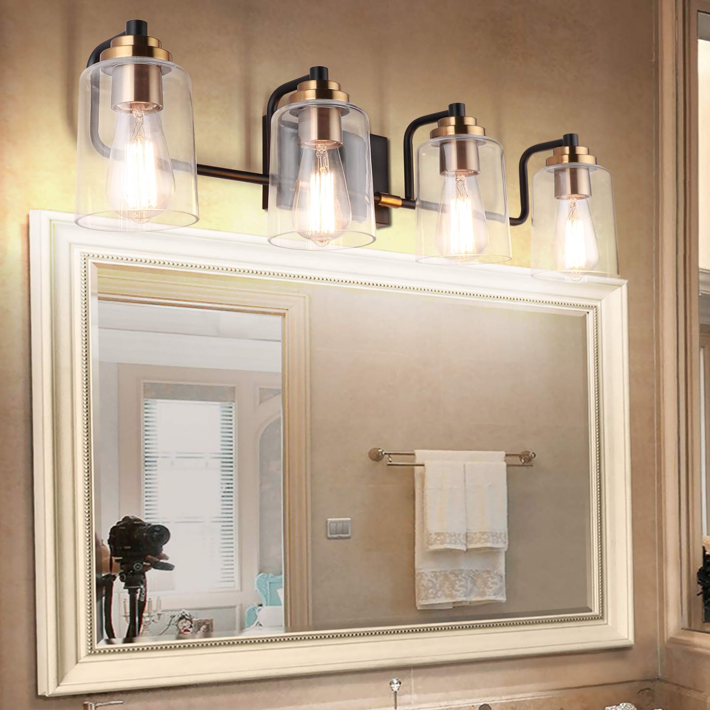 SOLFART Vintage Vanity Lighting Fixtures for Bathroom Black with Bronze Wall Lamp Sconce Black with Bronze 4 lights