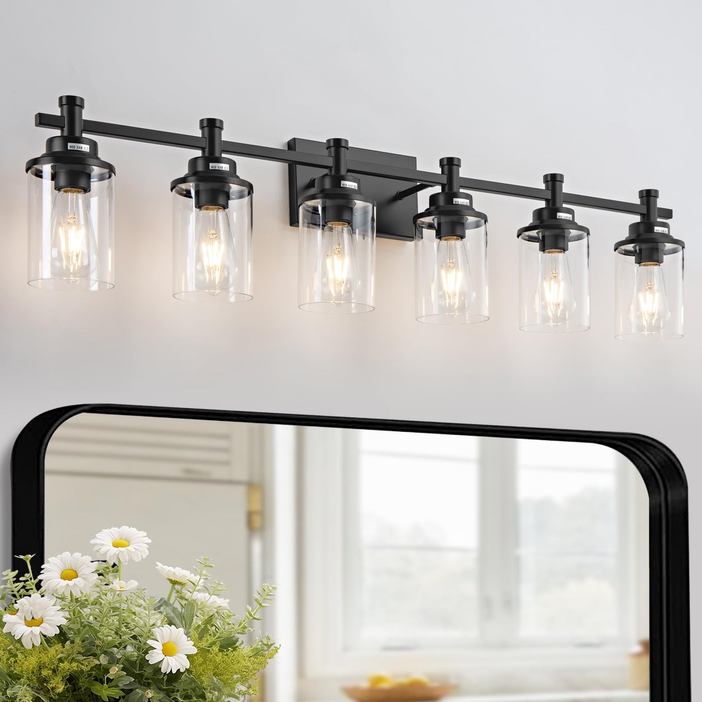 3 Light Bathroom Light Fixtures, Black and Brushed Gold Vanity Light Fixture Over Mirror, Modern Wall Sconces Lighting Wall Lamp for Bathroom, Bedroom, Hallway with Clear Glass Shade