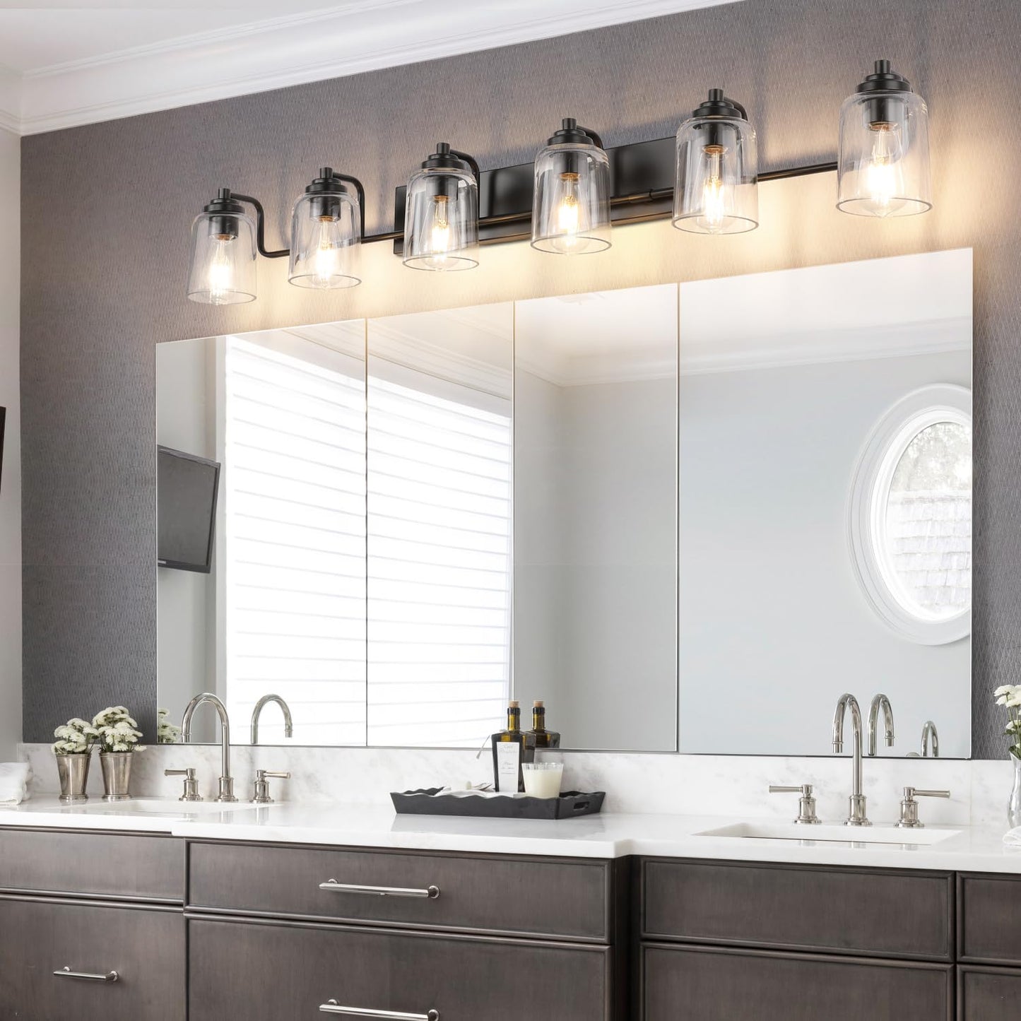 SOLFART Vintage Vanity Lighting Fixtures for Bathroom Black with Bronze Wall Lamp Sconce Black with Bronze 4 lights
