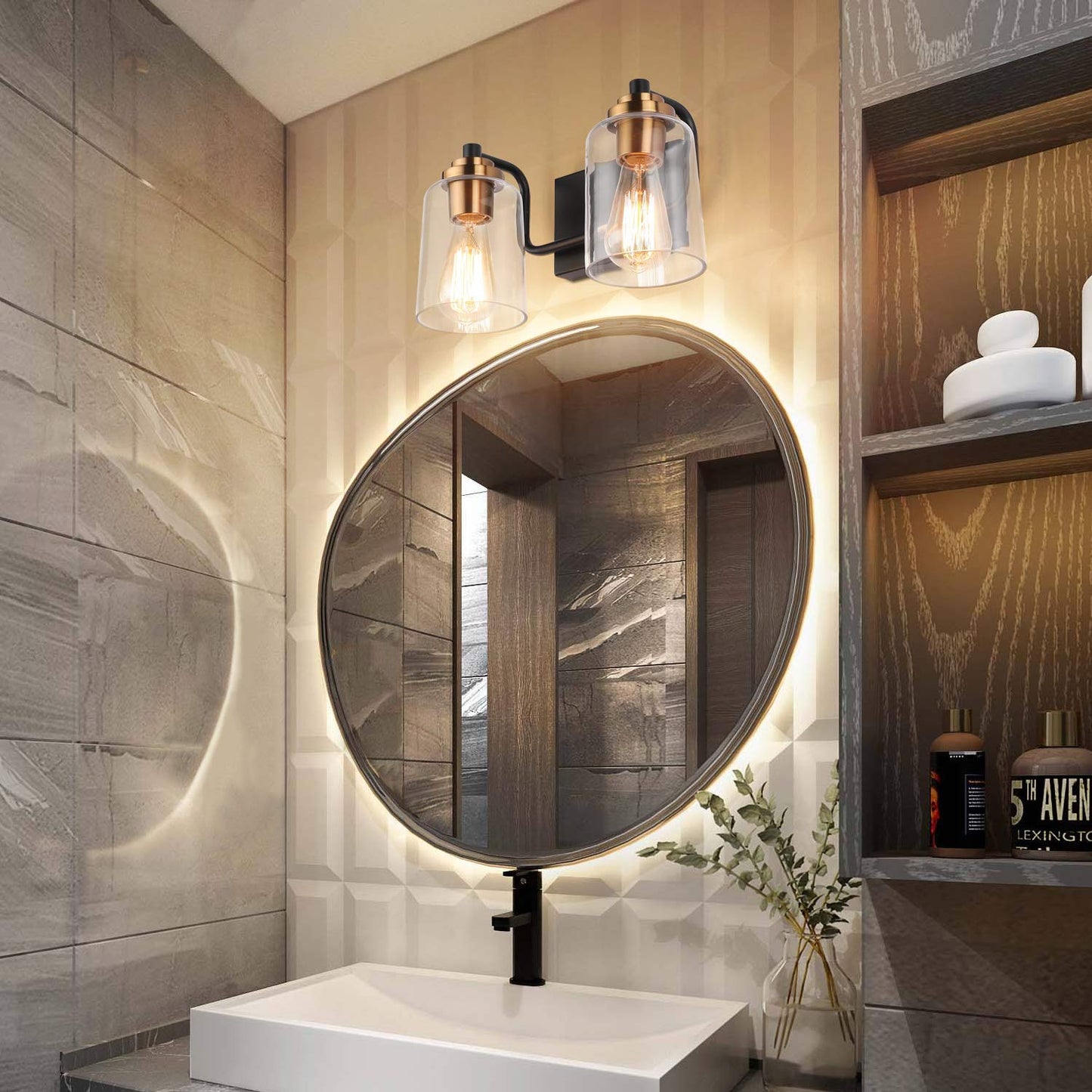 SOLFART Vintage Vanity Lighting Fixtures for Bathroom Black with Bronze Wall Lamp Sconce Black with Bronze 4 lights