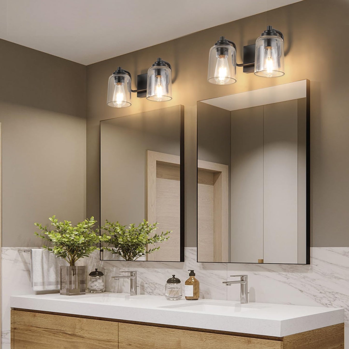 SOLFART Vintage Vanity Lighting Fixtures for Bathroom Black with Bronze Wall Lamp Sconce Black with Bronze 4 lights
