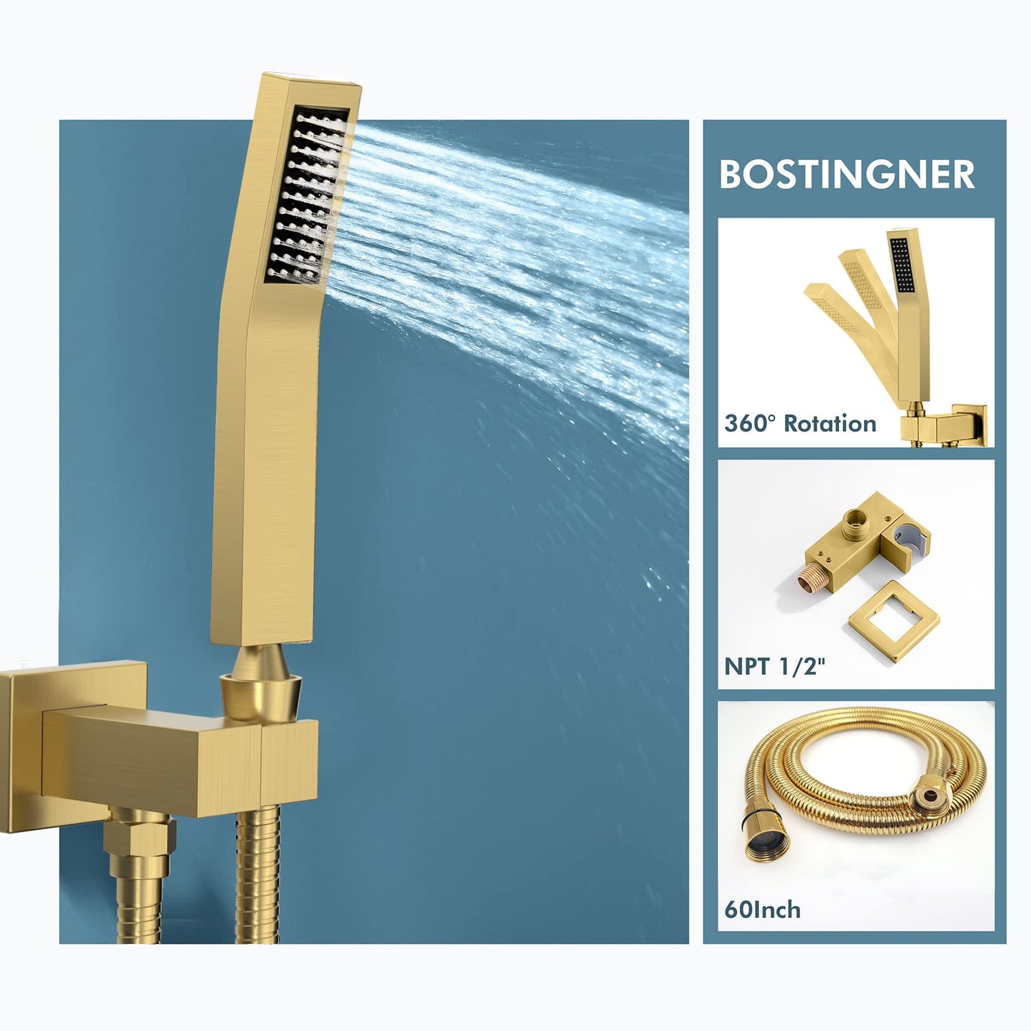 Matte Black Shower System, Shower Faucet Set with 3 Way Pressure Balance Valve and Trim Kit All Metal 10 Inch Rainfall Shower Head System Wall Mounted Can Use All Faucets At Same Time