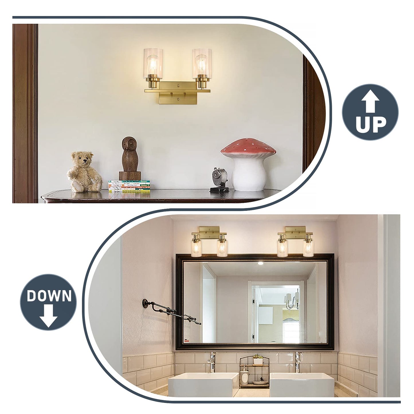 Jonsi Gold Bathroom Vanity Lights, 4 Light Brushed Gold Bathroom Light Fixtures with Fluted Glass Shade, Modern Gold Bathroom lights Over Mirror,Vanity Lighting Fixtures,31.1" W x 10.7" H