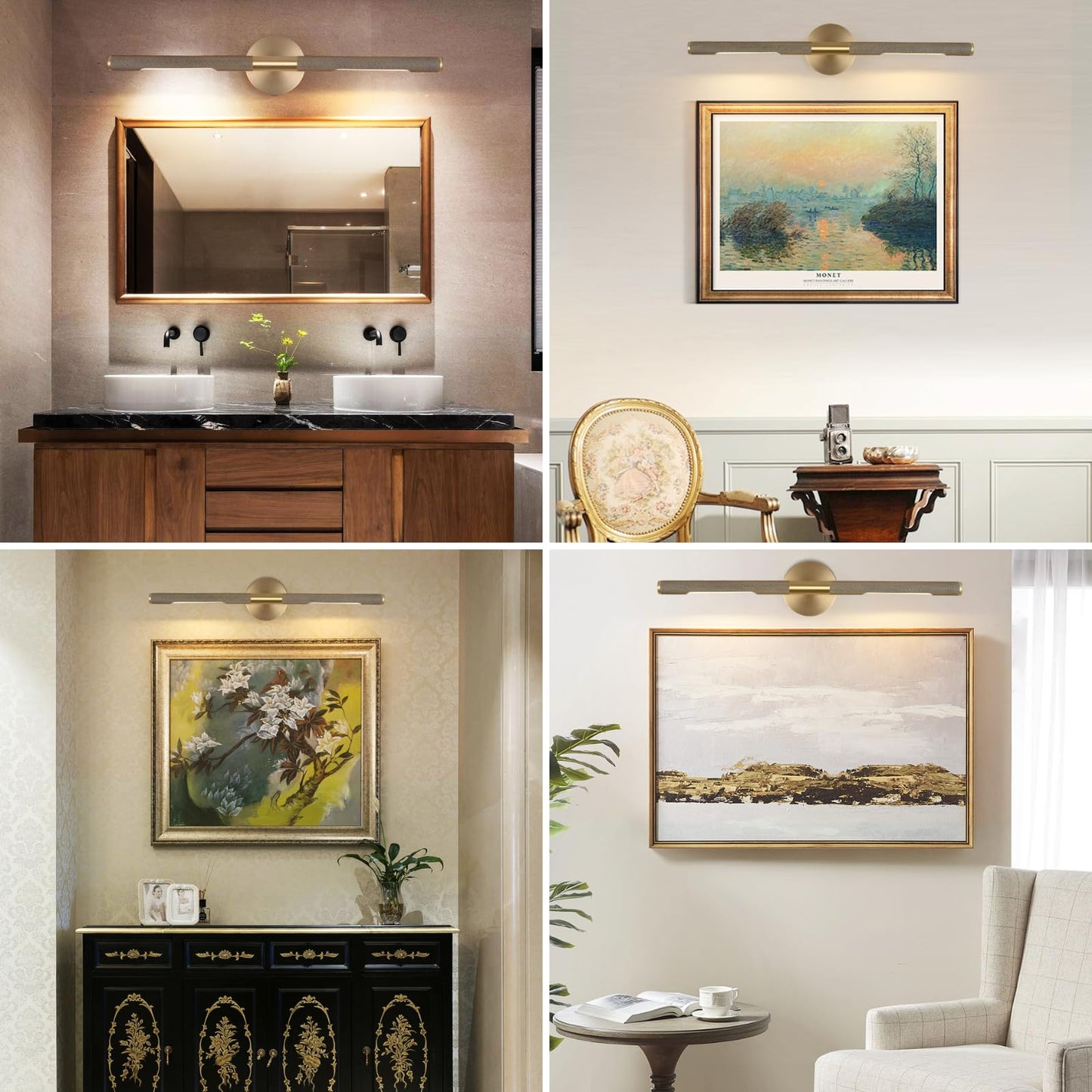 Knurled Brass Picture Light,19 in Gold Picture Lights For Wall,Rotatable 360° Wall Sconces Lighting,Bathroom Vanity Light,Bathroom Wall Sconce,Linear Knurled texture Wall Sconce,Includes bulbs