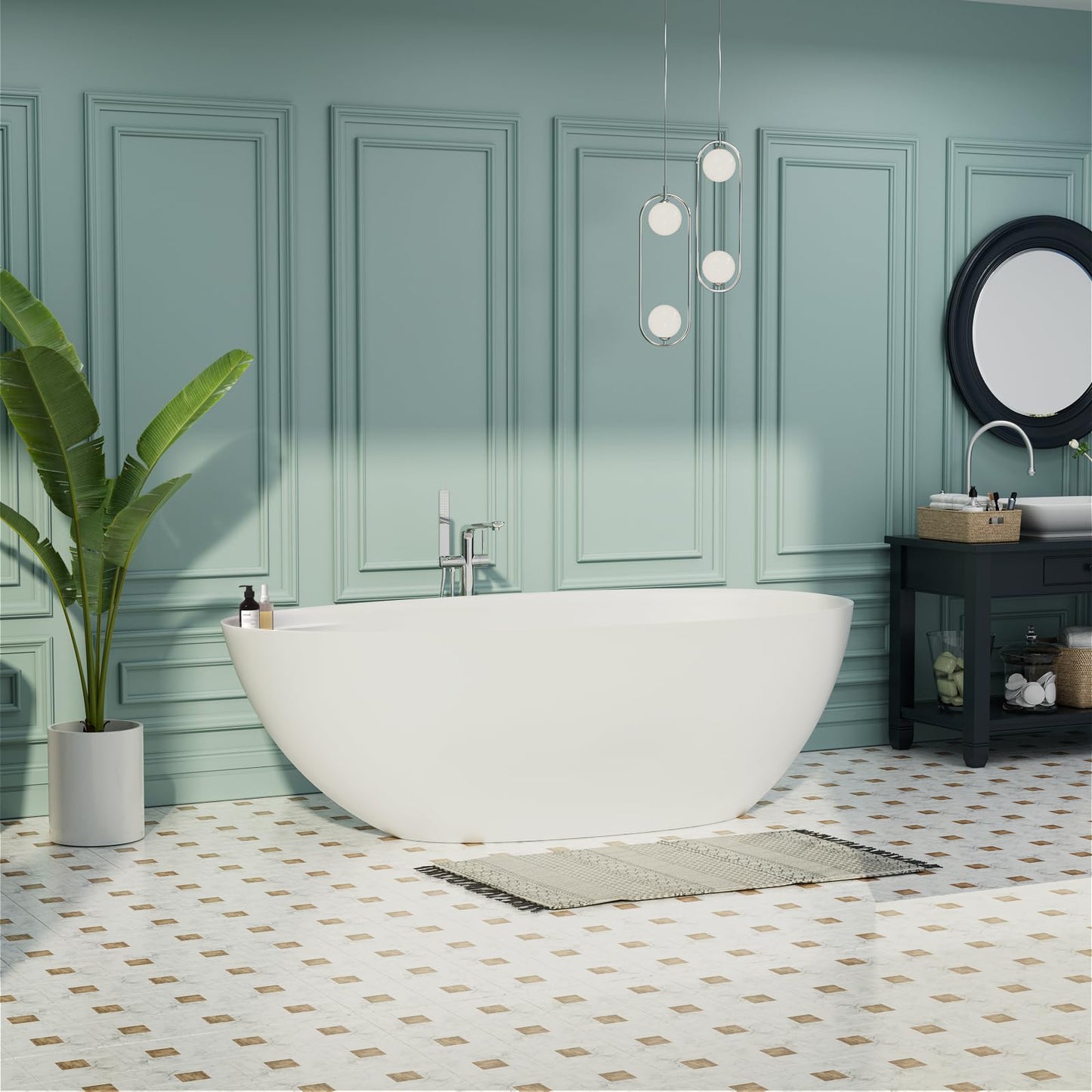 Freestanding Solid Surface Resin Stone Bathtub, Contemporary Design Stand Alone Tub with Pop-up Drain and Overflow, cUPC Certified (PO1041)