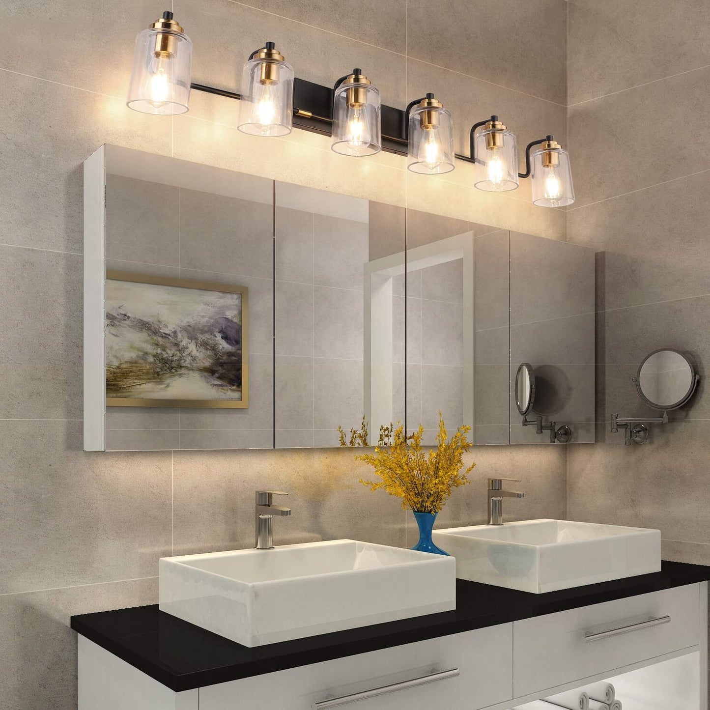SOLFART Vintage Vanity Lighting Fixtures for Bathroom Black with Bronze Wall Lamp Sconce Black with Bronze 4 lights