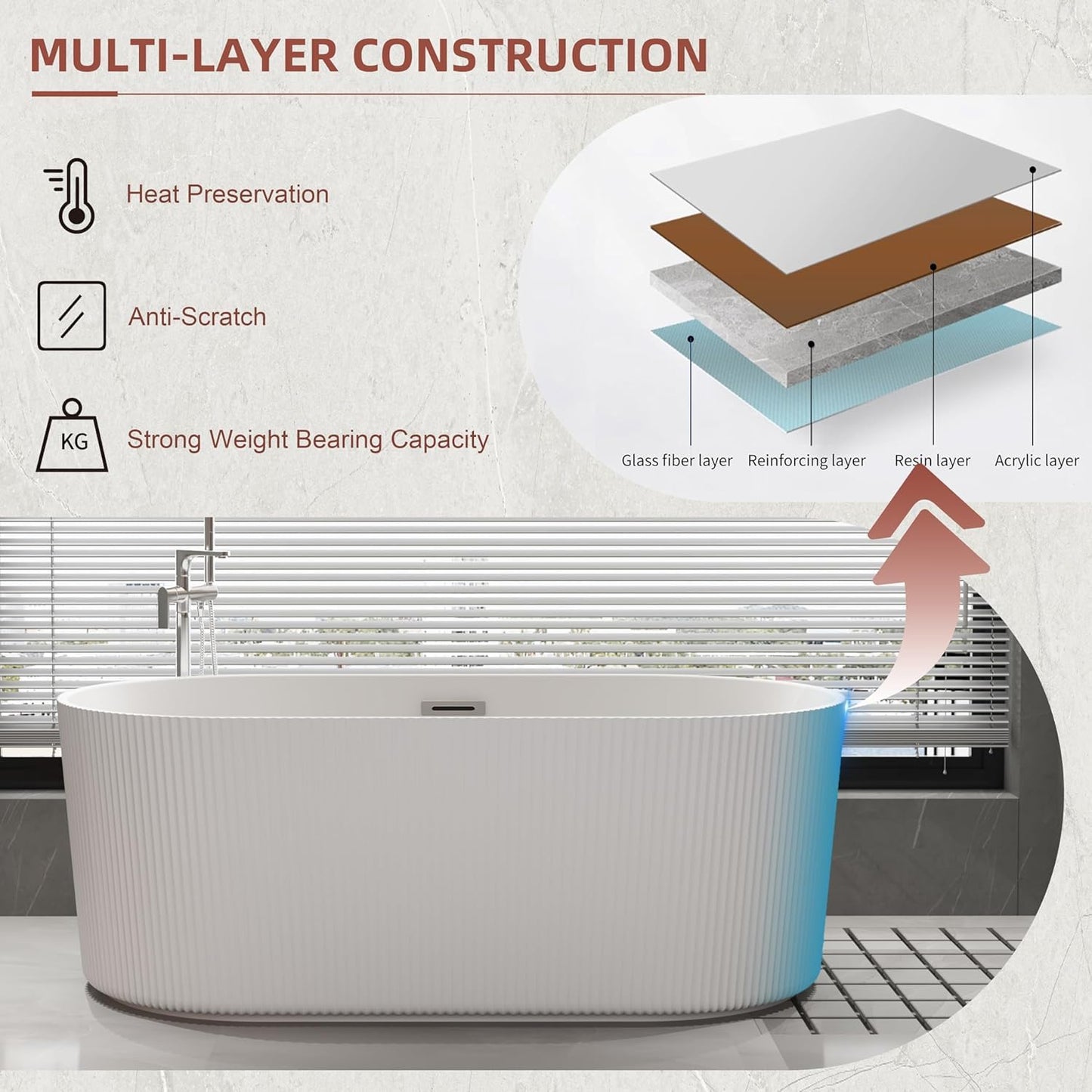 LOVMOR 67" Acrylic Freestanding Soaking Bathtub Soaking Bath Tub with Brushed Nickel Overflow and Pop Up Drain for Bathroom, Double Slipper Tub, Whit