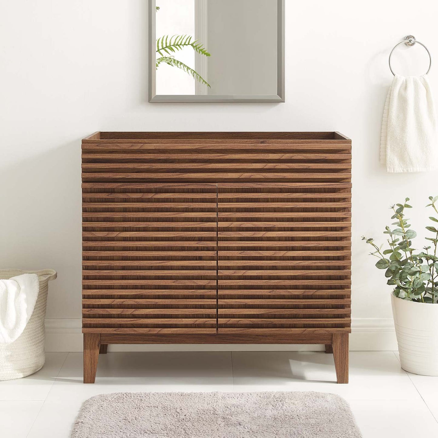 Modway Render 48" Double Sink Bathroom Vanity Cabinet in Walnut White