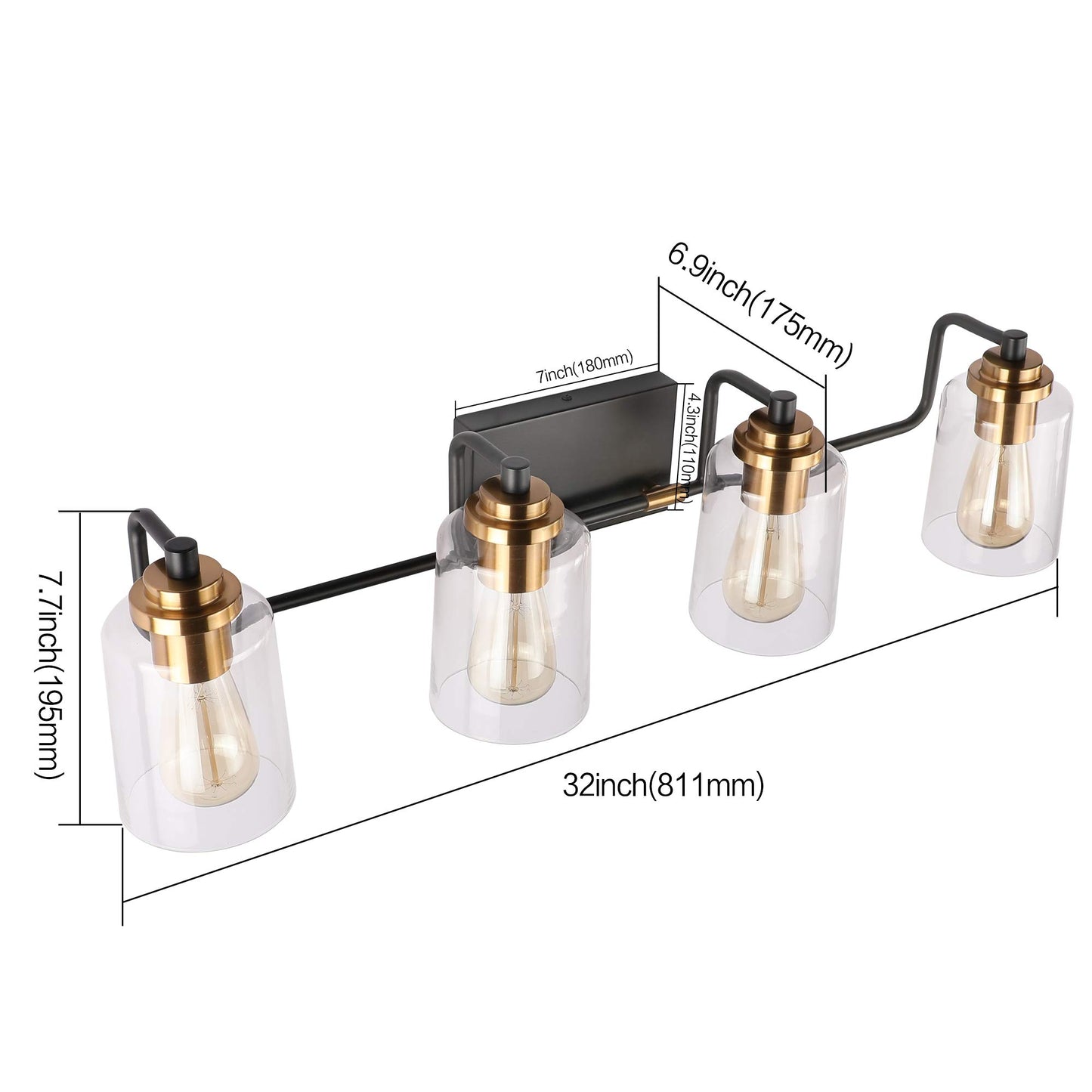 SOLFART Vintage Vanity Lighting Fixtures for Bathroom Black with Bronze Wall Lamp Sconce Black with Bronze 4 lights