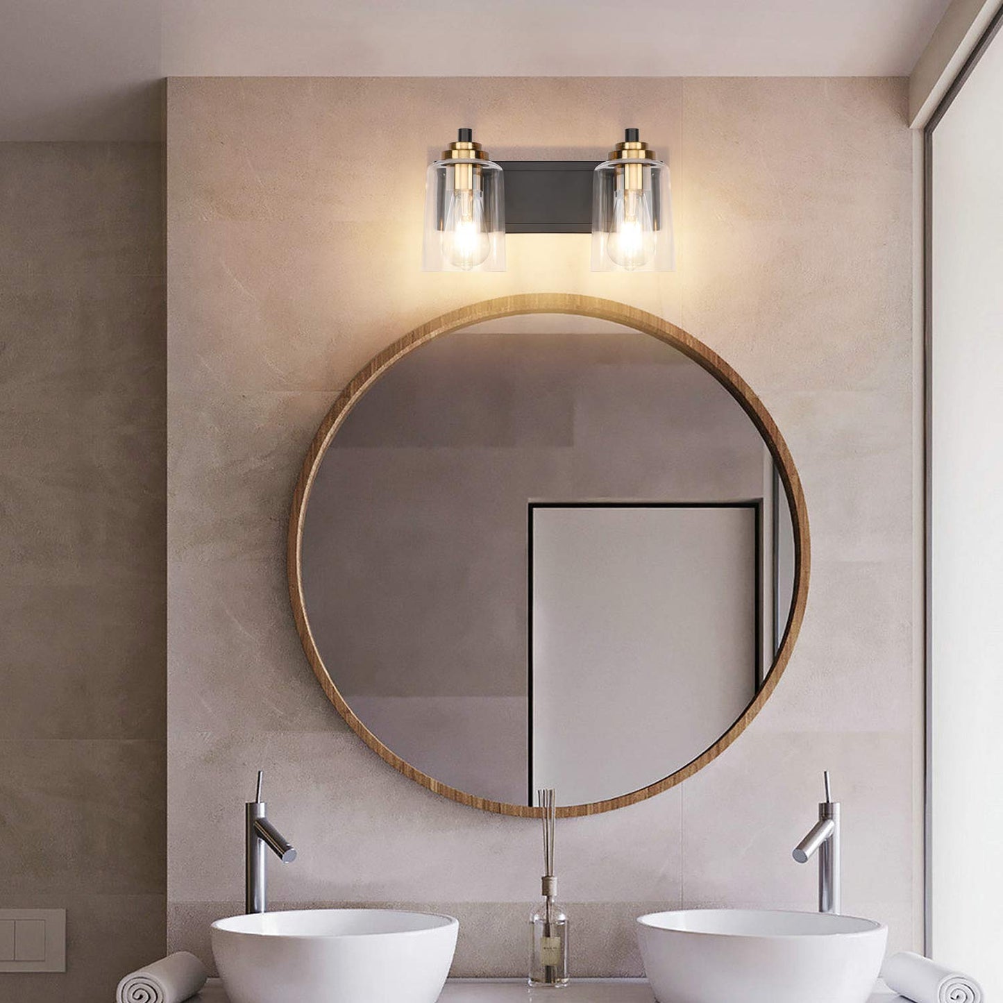 SOLFART Vintage Vanity Lighting Fixtures for Bathroom Black with Bronze Wall Lamp Sconce Black with Bronze 4 lights