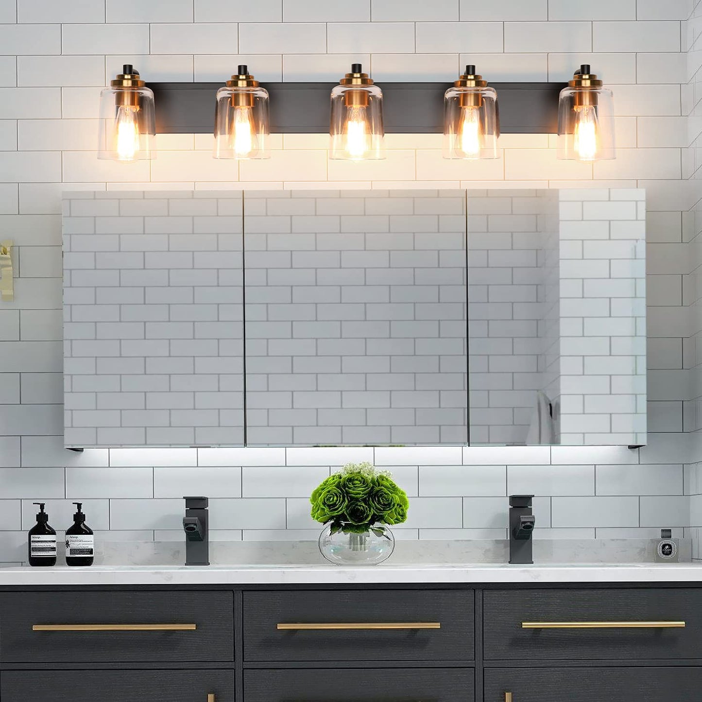 SOLFART Vintage Vanity Lighting Fixtures for Bathroom Black with Bronze Wall Lamp Sconce Black with Bronze 4 lights