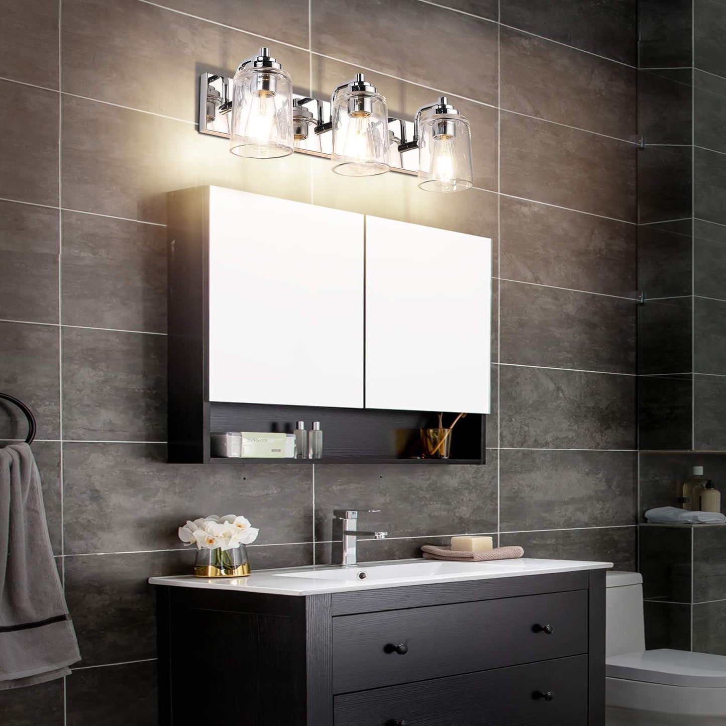SOLFART Vintage Vanity Lighting Fixtures for Bathroom Black with Bronze Wall Lamp Sconce Black with Bronze 4 lights