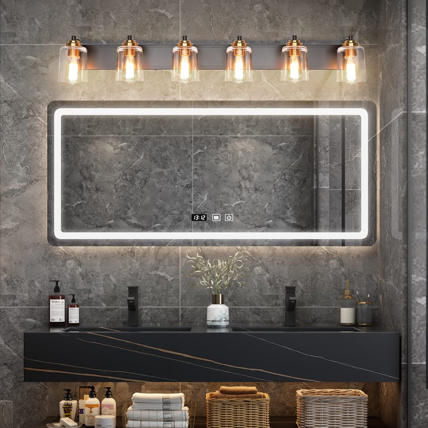 SOLFART Vintage Vanity Lighting Fixtures for Bathroom Black with Bronze Wall Lamp Sconce Black with Bronze 4 lights