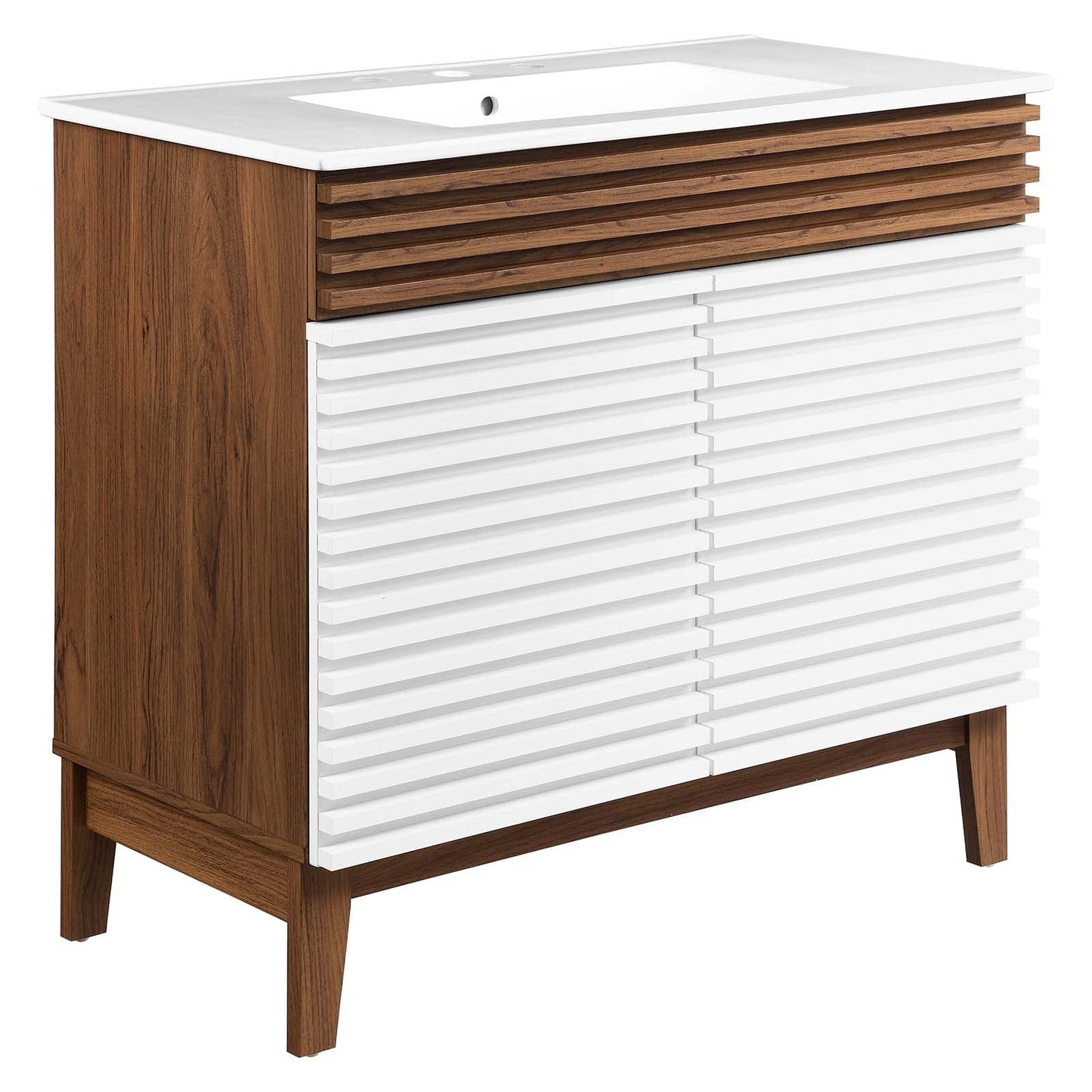 Modway Render 48" Double Sink Bathroom Vanity Cabinet in Walnut White