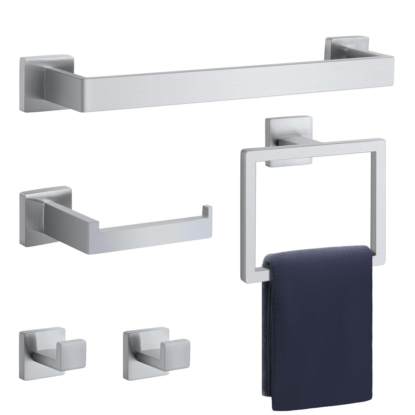 5-Pieces Matte Black Bathroom Hardware Accessories Set, SUS304 Stainless Steel Bath Towel Bar Set, Towel Racks for Bathroom Wall Mounted.