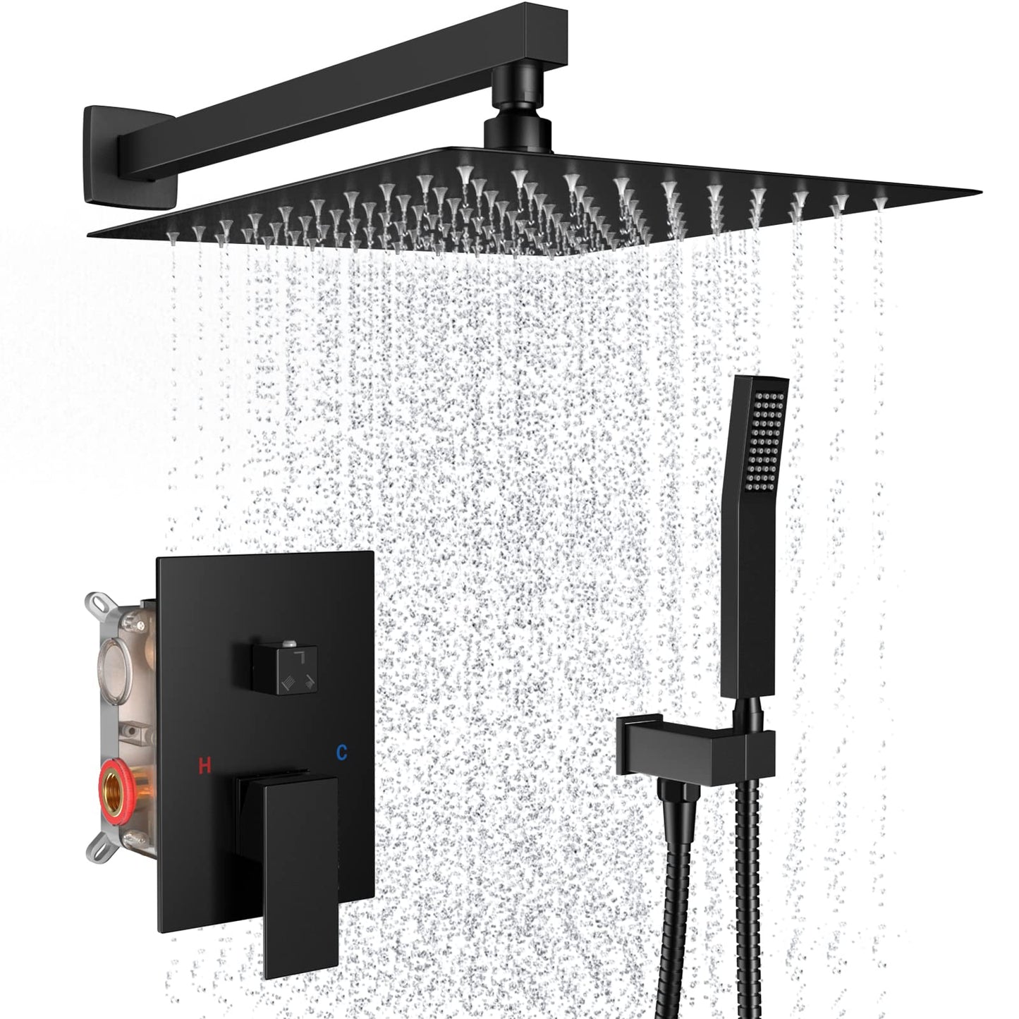 Rain Shower System 10 Inches Shower Head with Handheld Combo Set for Bathroom,High Pressure Rainfall Shower Faucet Set Wall Mounted,Rough-in Valve and Trim Kit(Brushed Gold)