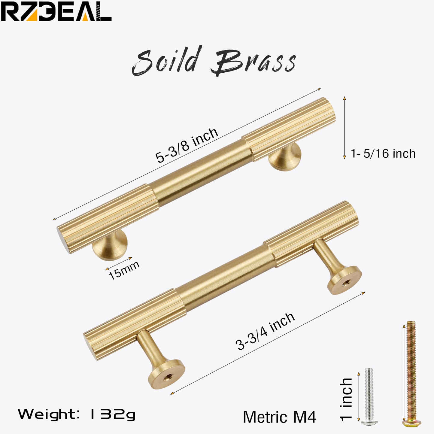 RZDEAL 4pcs Solid Brass Cabinet Knobs Pulls Cabinet Drawer Dresser Gold Knobs Modern Handles Knobs(1"x1"/25mmx25mm),Brushed Brass Finish
