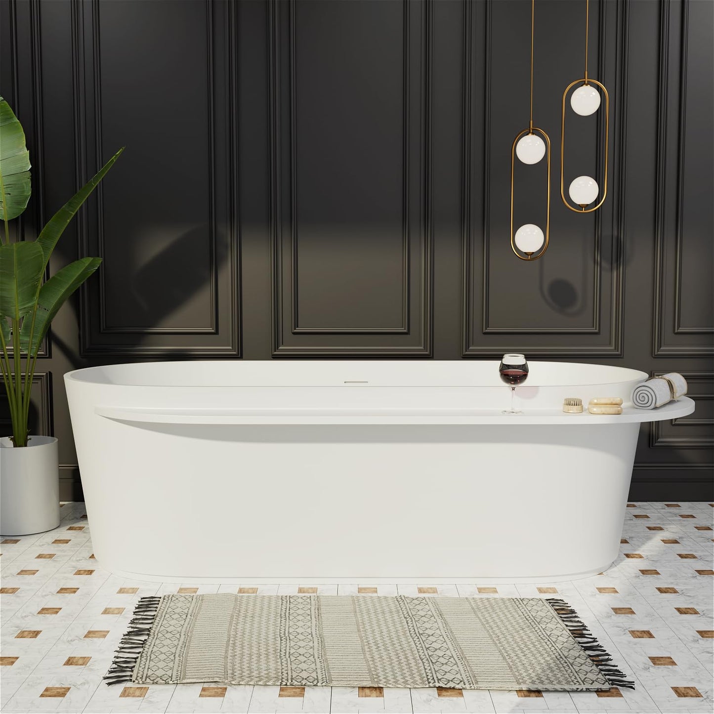 Freestanding Solid Surface Resin Stone Bathtub, Contemporary Design Stand Alone Tub with Pop-up Drain and Overflow, cUPC Certified (PO1041)
