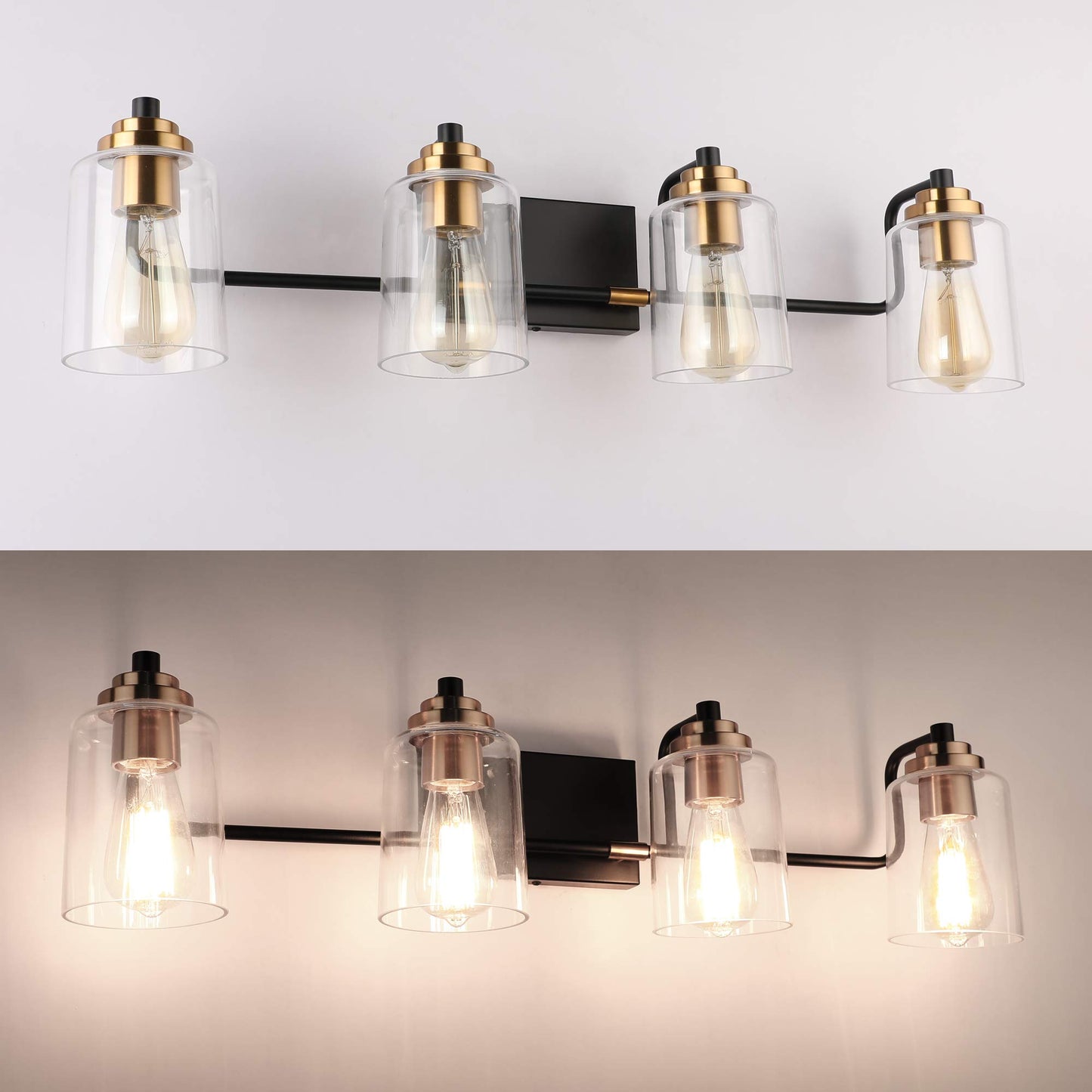 SOLFART Vintage Vanity Lighting Fixtures for Bathroom Black with Bronze Wall Lamp Sconce Black with Bronze 4 lights
