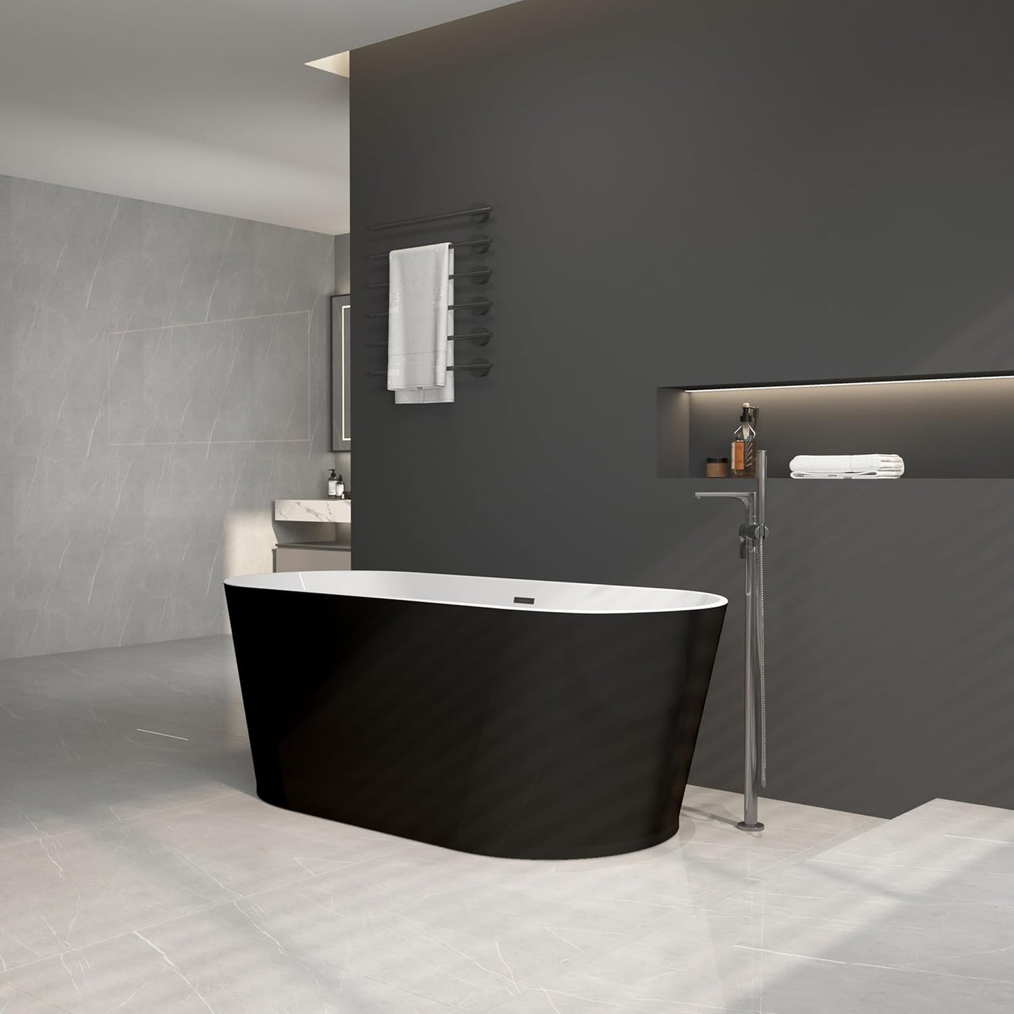LOVMOR 67" Acrylic Freestanding Soaking Bathtub Soaking Bath Tub with Brushed Nickel Overflow and Pop Up Drain for Bathroom, Double Slipper Tub, Whit