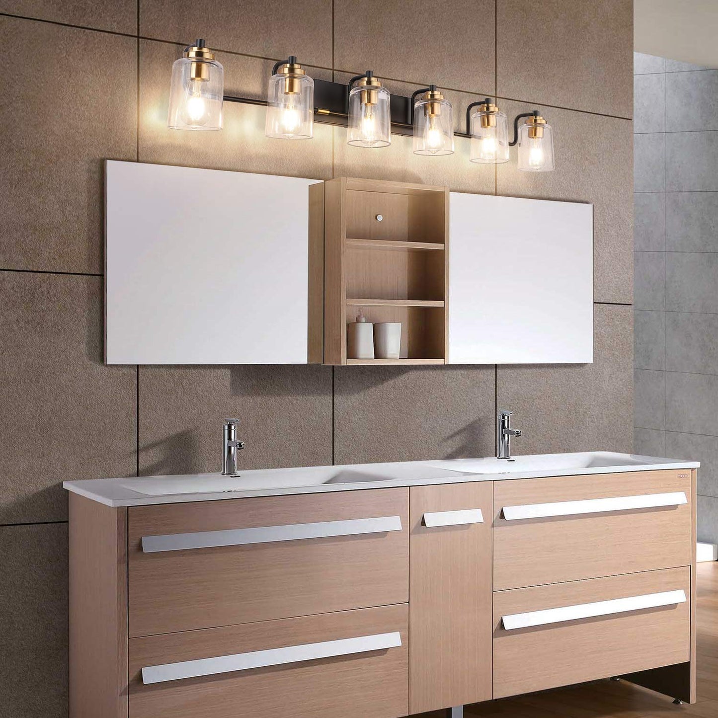 SOLFART Vintage Vanity Lighting Fixtures for Bathroom Black with Bronze Wall Lamp Sconce Black with Bronze 4 lights