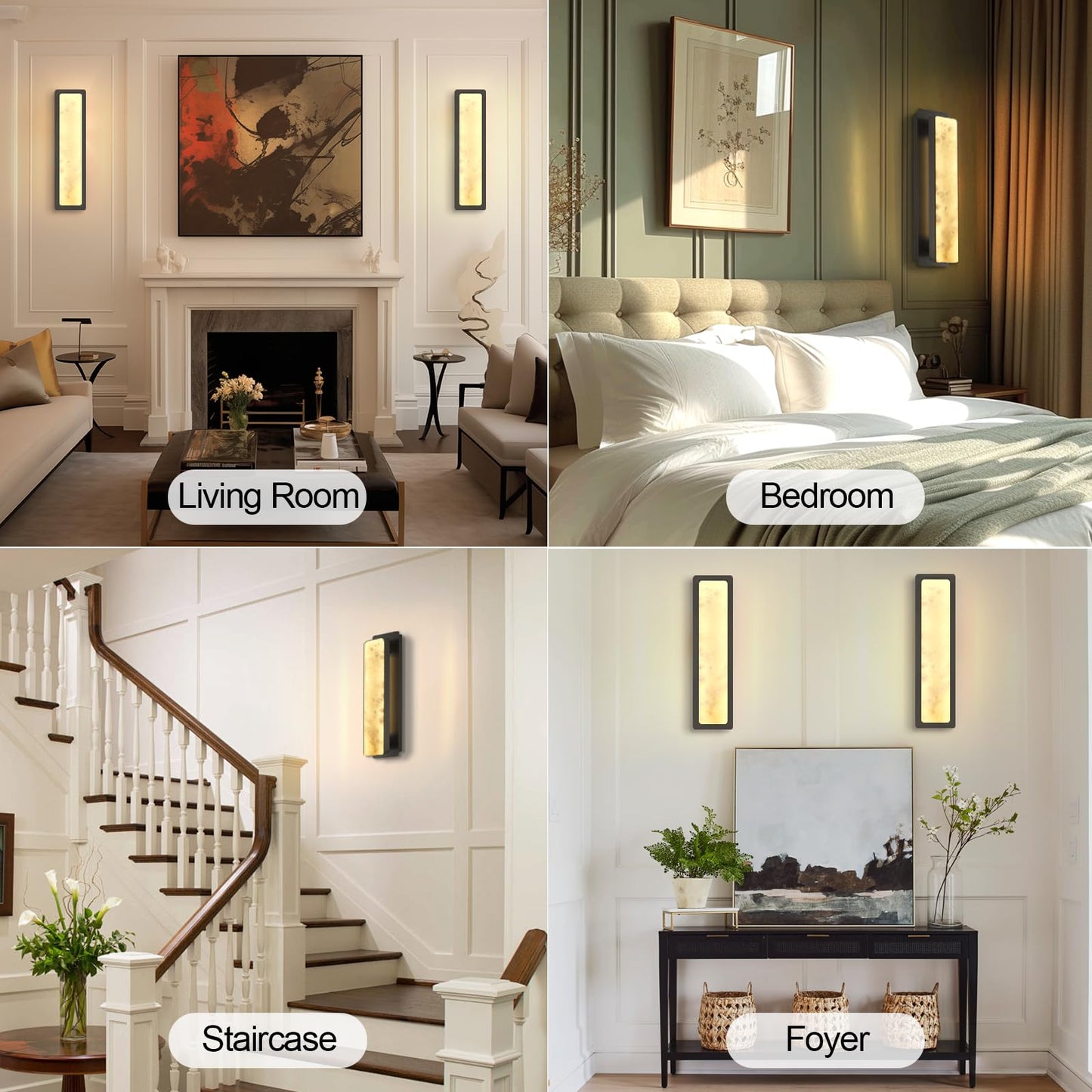 Modern Alabaster Wall Sconces Set of Two, 20" Gold Bathroom Sconces Wall Lighting Brass Sconce Vanity Light Indoor Natural Marble Wall Lights for Living Room, Dining Room, Bedroom, Stairs, Foyer