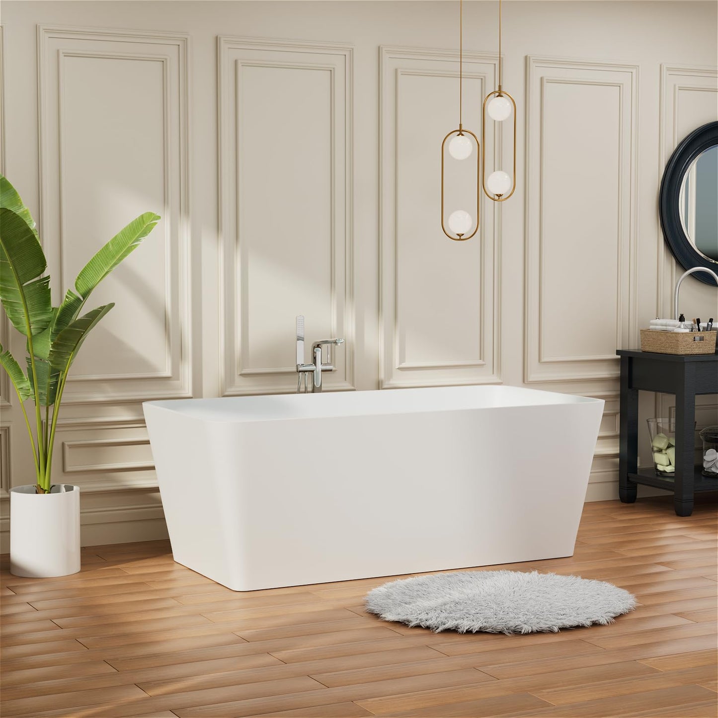 Freestanding Solid Surface Resin Stone Bathtub, Contemporary Design Stand Alone Tub with Pop-up Drain and Overflow, cUPC Certified (PO1041)