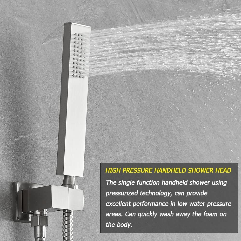 Shower System Brushed Nickel Bathroom 10 Inch Rain Shower Head Ceiling Mount with Handheld Luxury High Pressure Shower Combo Set Shower Faucet Rough-in Valve Body and Trim Included