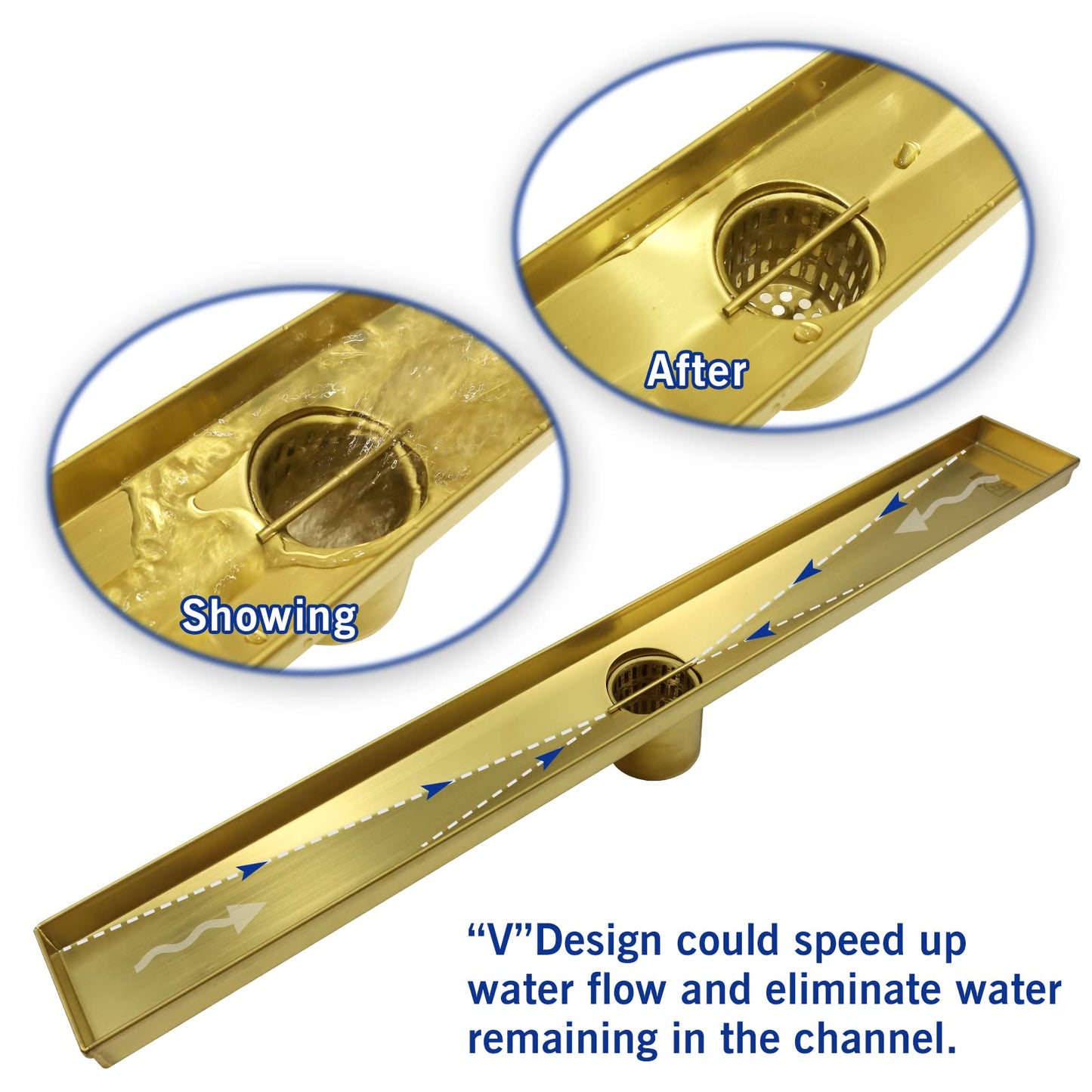 Square Shower Drain 6", Brushed Gold Floor Drain with Tiled Insert Grate & Hair Strainer, 304 Stainless Steel Bathroom 2-in-1 Tiled in Drain, CUPC Certified (Brushed Gold, 6'')