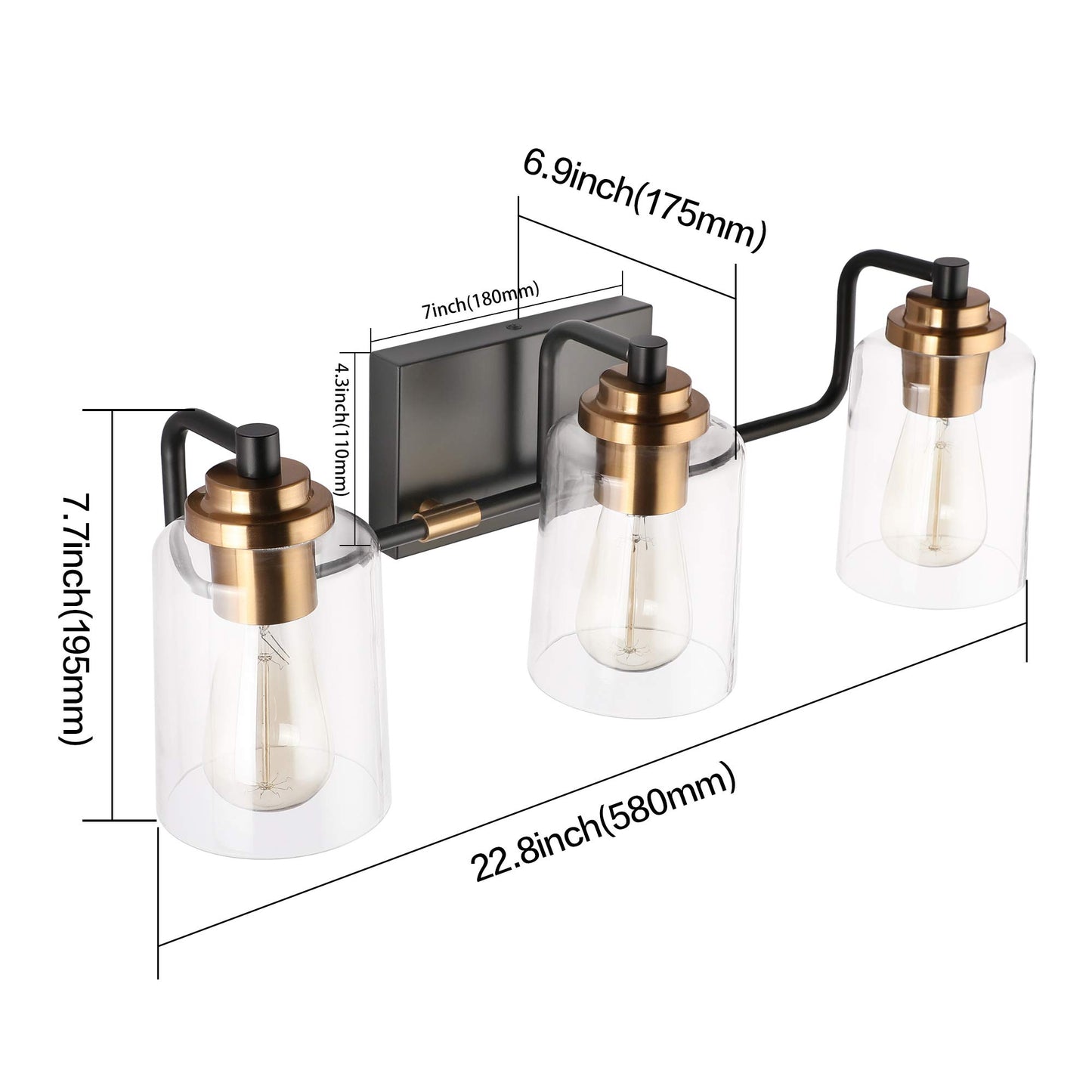 SOLFART Vintage Vanity Lighting Fixtures for Bathroom Black with Bronze Wall Lamp Sconce Black with Bronze 4 lights