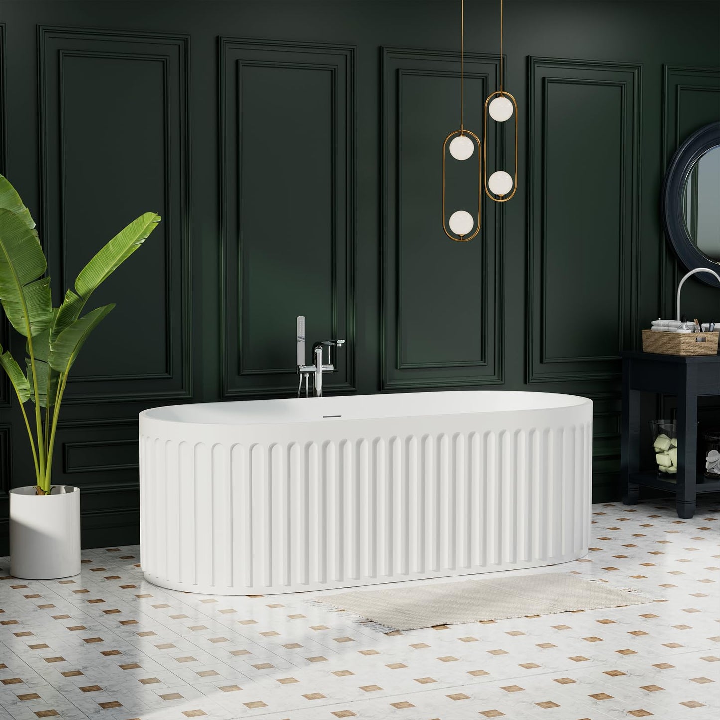 Freestanding Solid Surface Resin Stone Bathtub, Contemporary Design Stand Alone Tub with Pop-up Drain and Overflow, cUPC Certified (PO1041)