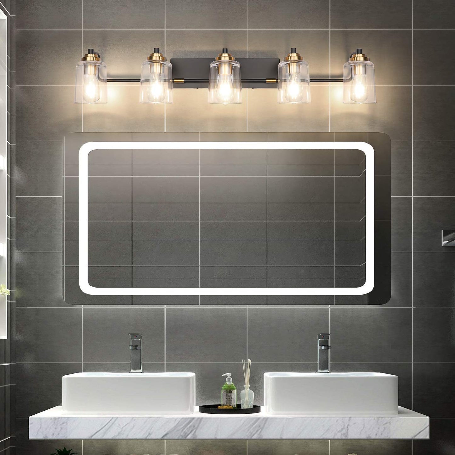 SOLFART Vintage Vanity Lighting Fixtures for Bathroom Black with Bronze Wall Lamp Sconce Black with Bronze 4 lights