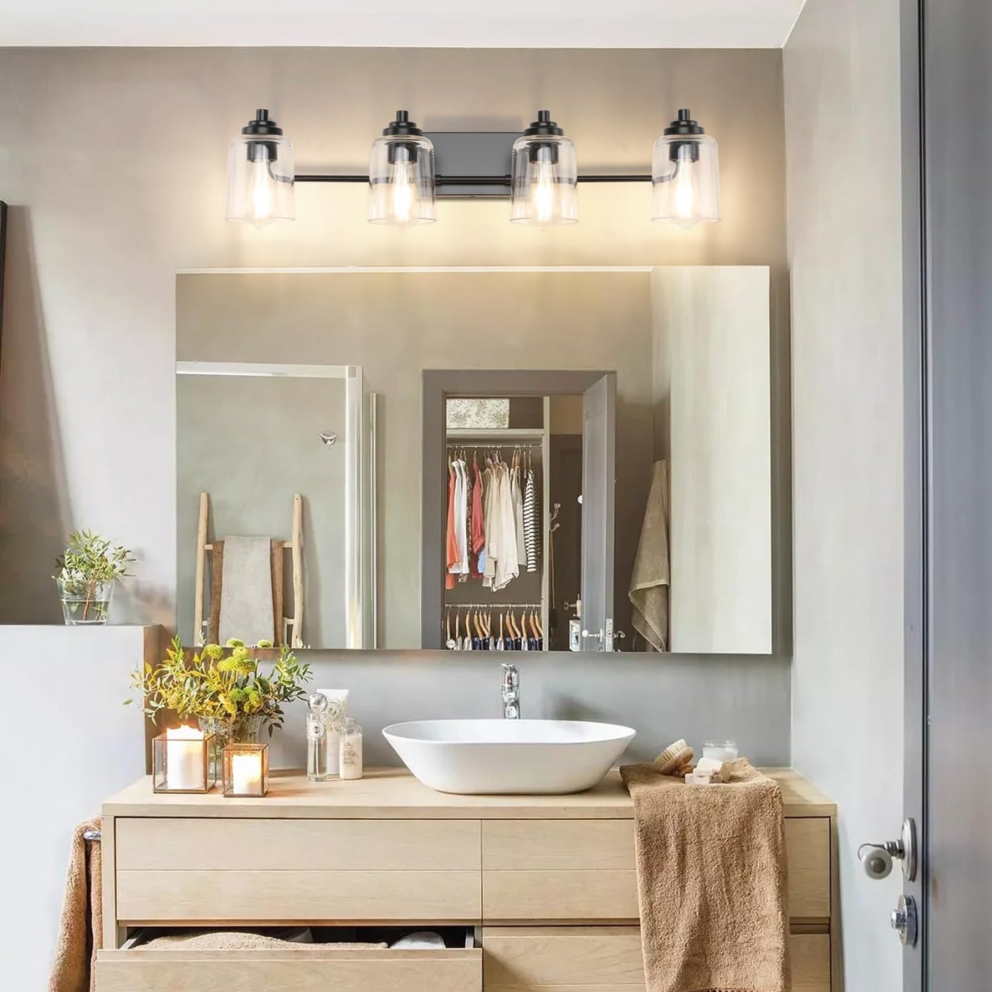 SOLFART Vintage Vanity Lighting Fixtures for Bathroom Black with Bronze Wall Lamp Sconce Black with Bronze 4 lights
