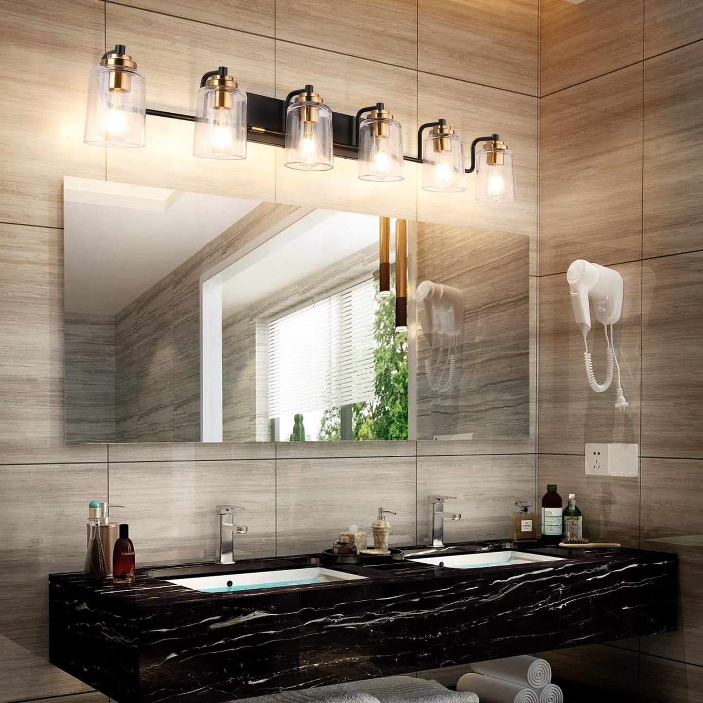 SOLFART Vintage Vanity Lighting Fixtures for Bathroom Black with Bronze Wall Lamp Sconce Black with Bronze 4 lights