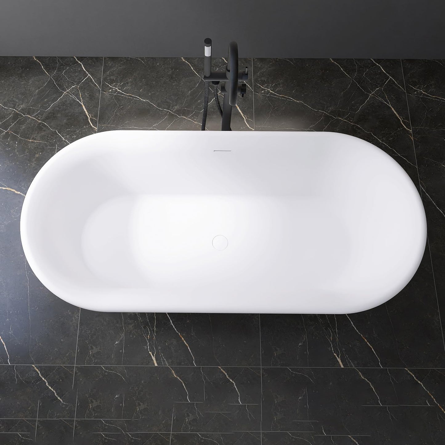 51'' Japanese Soaking Tub Freestanding Bathtub Resin Stone Bathtubs Deep soaking Tub with Overflow and Pop-up Drain - White