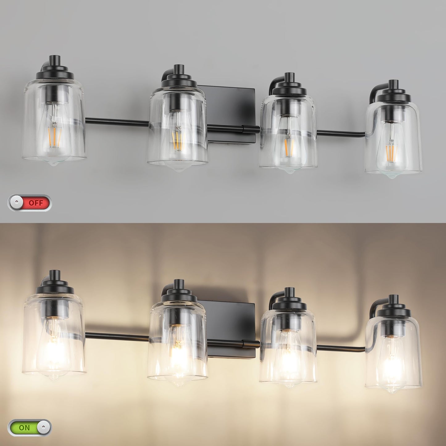 SOLFART Vintage Vanity Lighting Fixtures for Bathroom Black with Bronze Wall Lamp Sconce Black with Bronze 4 lights
