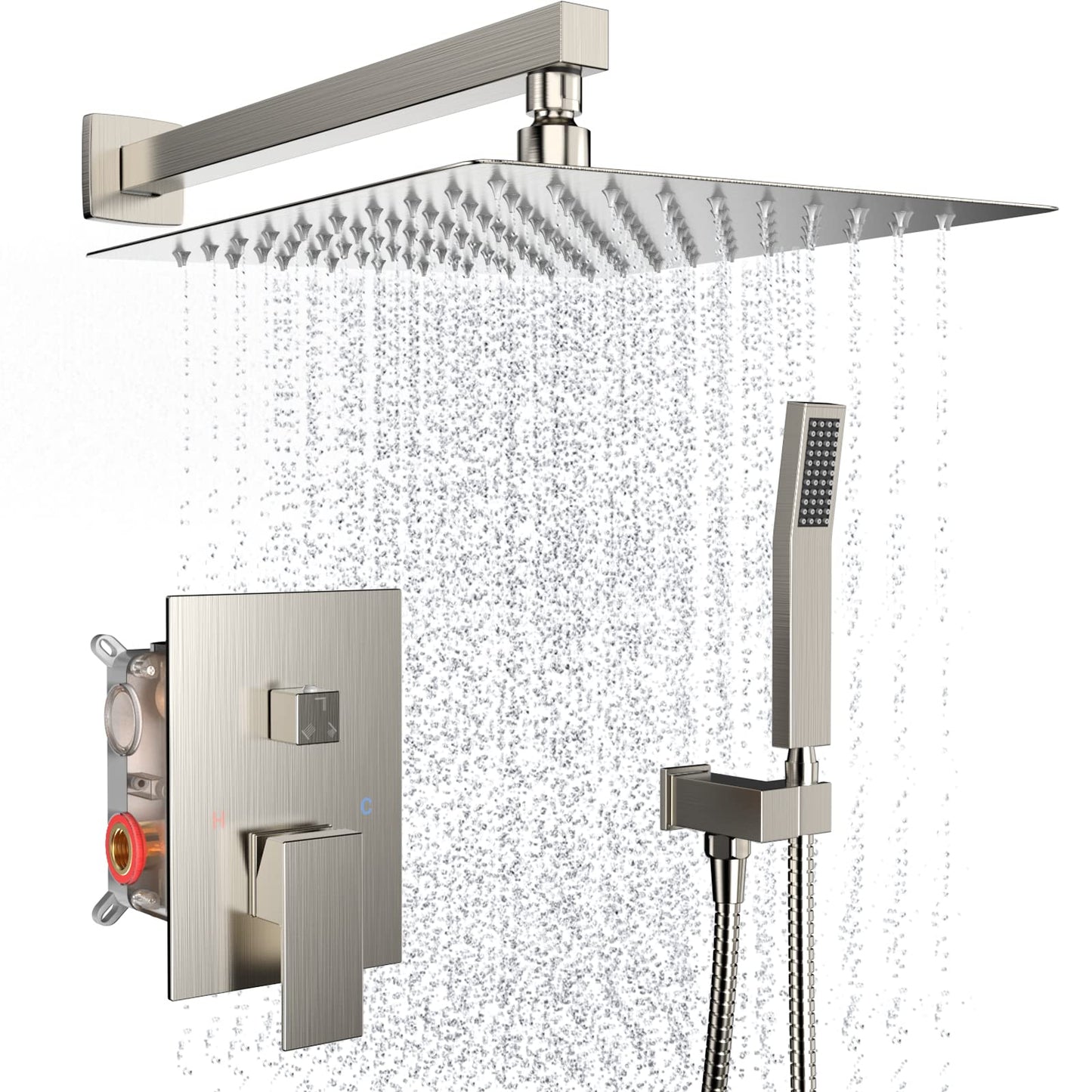 Rain Shower System 10 Inches Shower Head with Handheld Combo Set for Bathroom,High Pressure Rainfall Shower Faucet Set Wall Mounted,Rough-in Valve and Trim Kit(Brushed Gold)