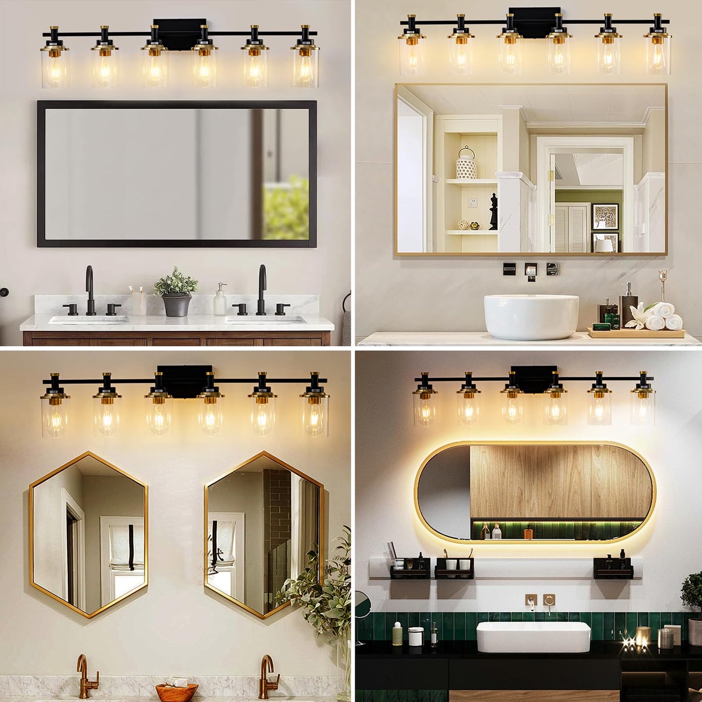 3 Light Bathroom Light Fixtures, Black and Brushed Gold Vanity Light Fixture Over Mirror, Modern Wall Sconces Lighting Wall Lamp for Bathroom, Bedroom, Hallway with Clear Glass Shade