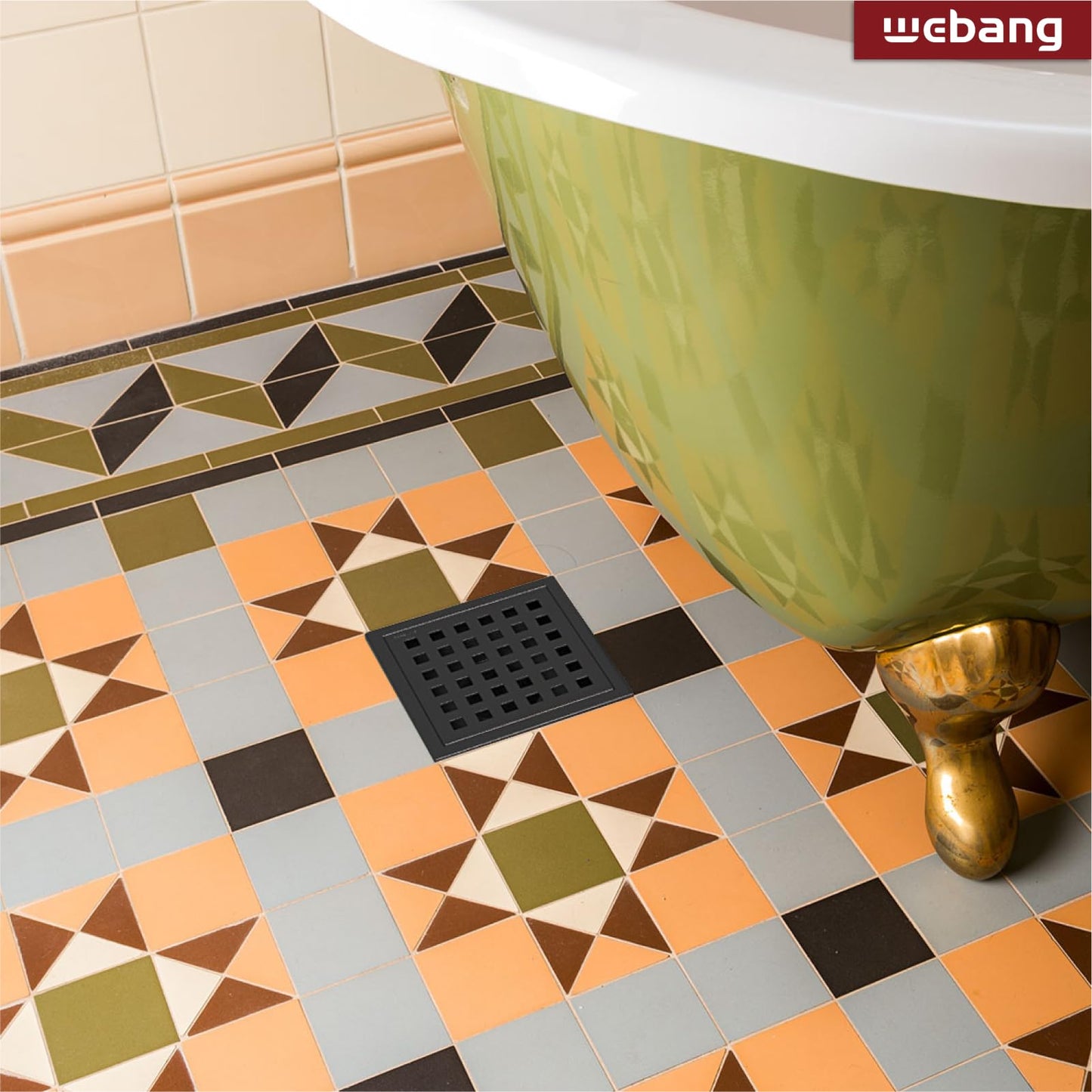 6 Inch Square Shower Floor Drain with Flange,Quadrato Pattern Grate Removable,Food-grade SUS 304 Stainless Steel,WATERMARK&CUPC Certified, Brushed Gold