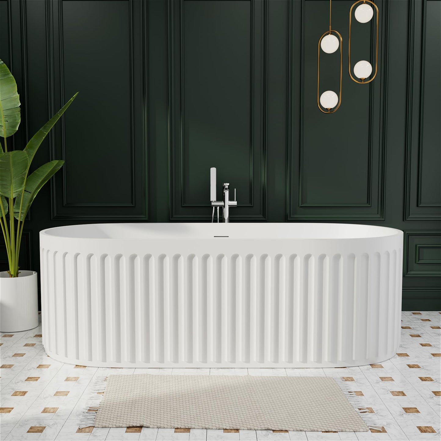 Freestanding Solid Surface Resin Stone Bathtub, Contemporary Design Stand Alone Tub with Pop-up Drain and Overflow, cUPC Certified (PO1041)