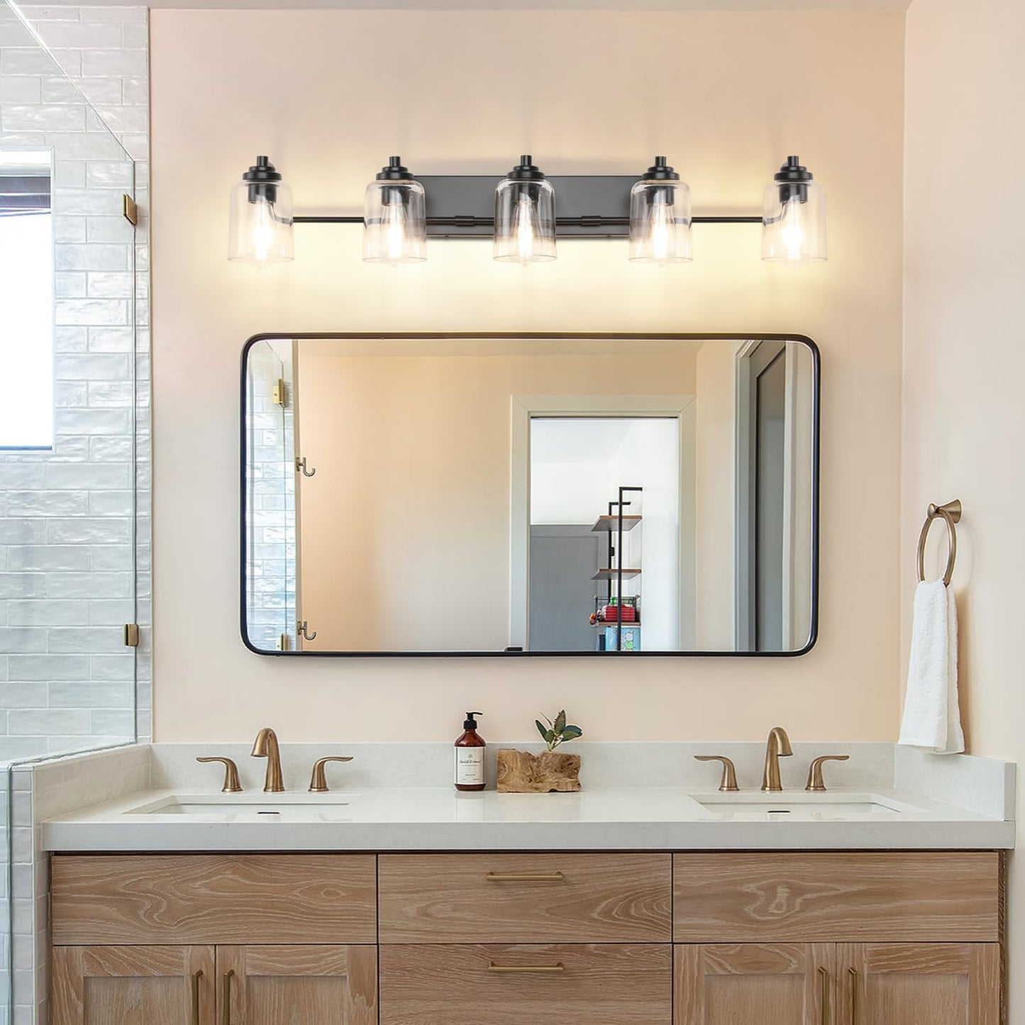 SOLFART Vintage Vanity Lighting Fixtures for Bathroom Black with Bronze Wall Lamp Sconce Black with Bronze 4 lights