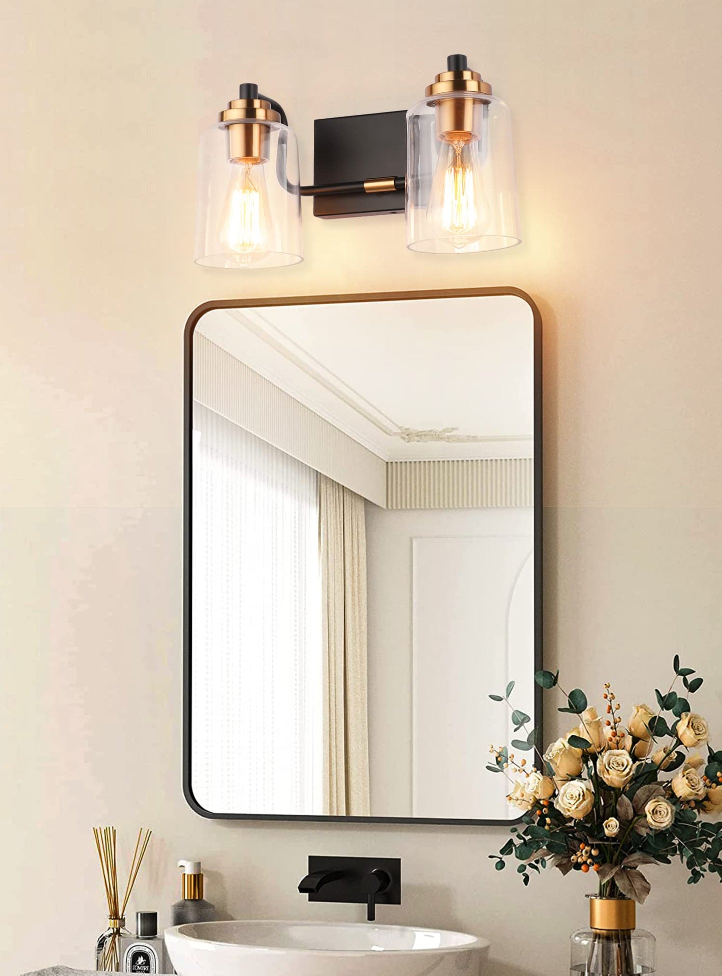 SOLFART Vintage Vanity Lighting Fixtures for Bathroom Black with Bronze Wall Lamp Sconce Black with Bronze 4 lights