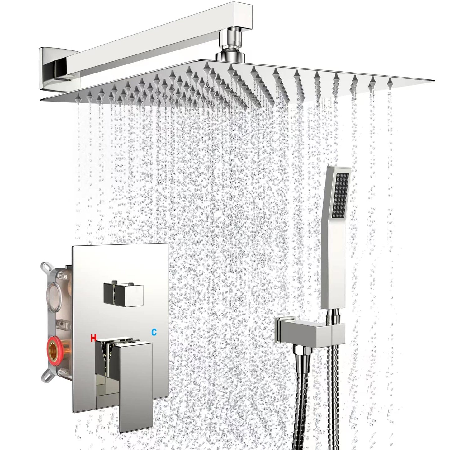 Rain Shower System 10 Inches Shower Head with Handheld Combo Set for Bathroom,High Pressure Rainfall Shower Faucet Set Wall Mounted,Rough-in Valve and Trim Kit(Brushed Gold)