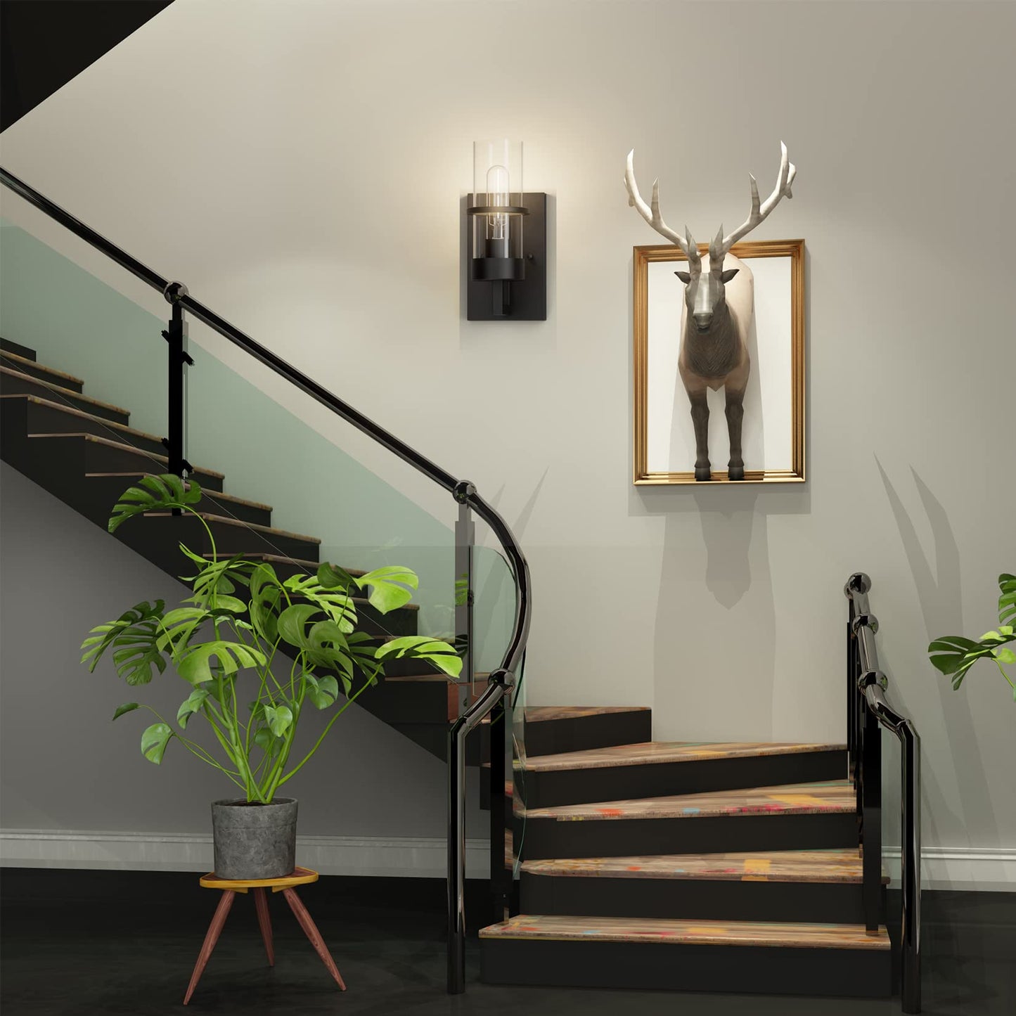 Tipace Black 2-Pack Wall Light Fixtures,Industrial Wall Sconces Clear Glass Wall Mount Sconce,Wall Lamp for Living Room Bedroom Hallway(Bulb not Include)