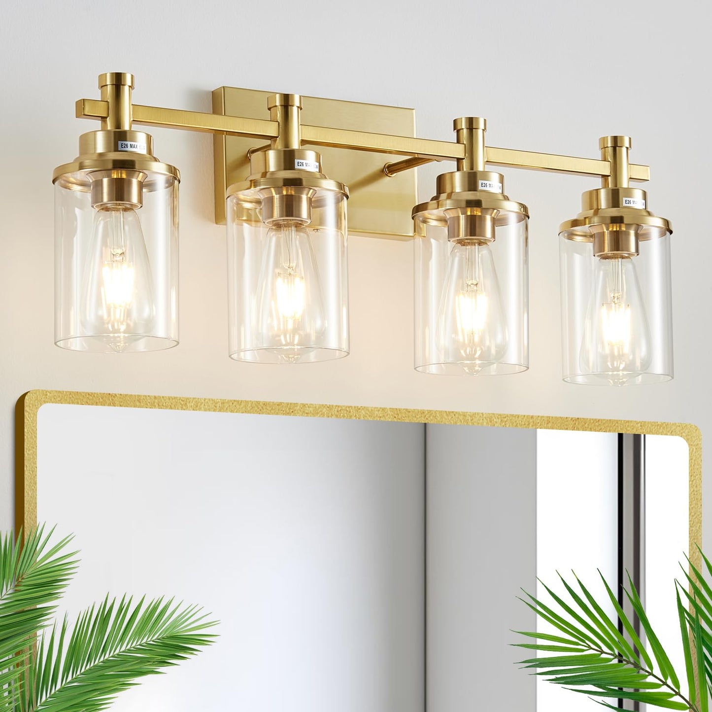 3 Light Bathroom Light Fixtures, Black and Brushed Gold Vanity Light Fixture Over Mirror, Modern Wall Sconces Lighting Wall Lamp for Bathroom, Bedroom, Hallway with Clear Glass Shade