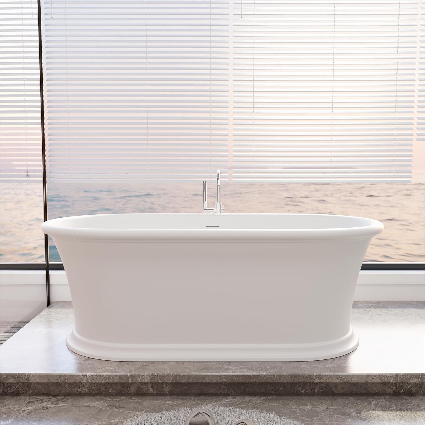 Freestanding Solid Surface Resin Stone Bathtub, Contemporary Design Stand Alone Tub with Pop-up Drain and Overflow, cUPC Certified (PO1041)