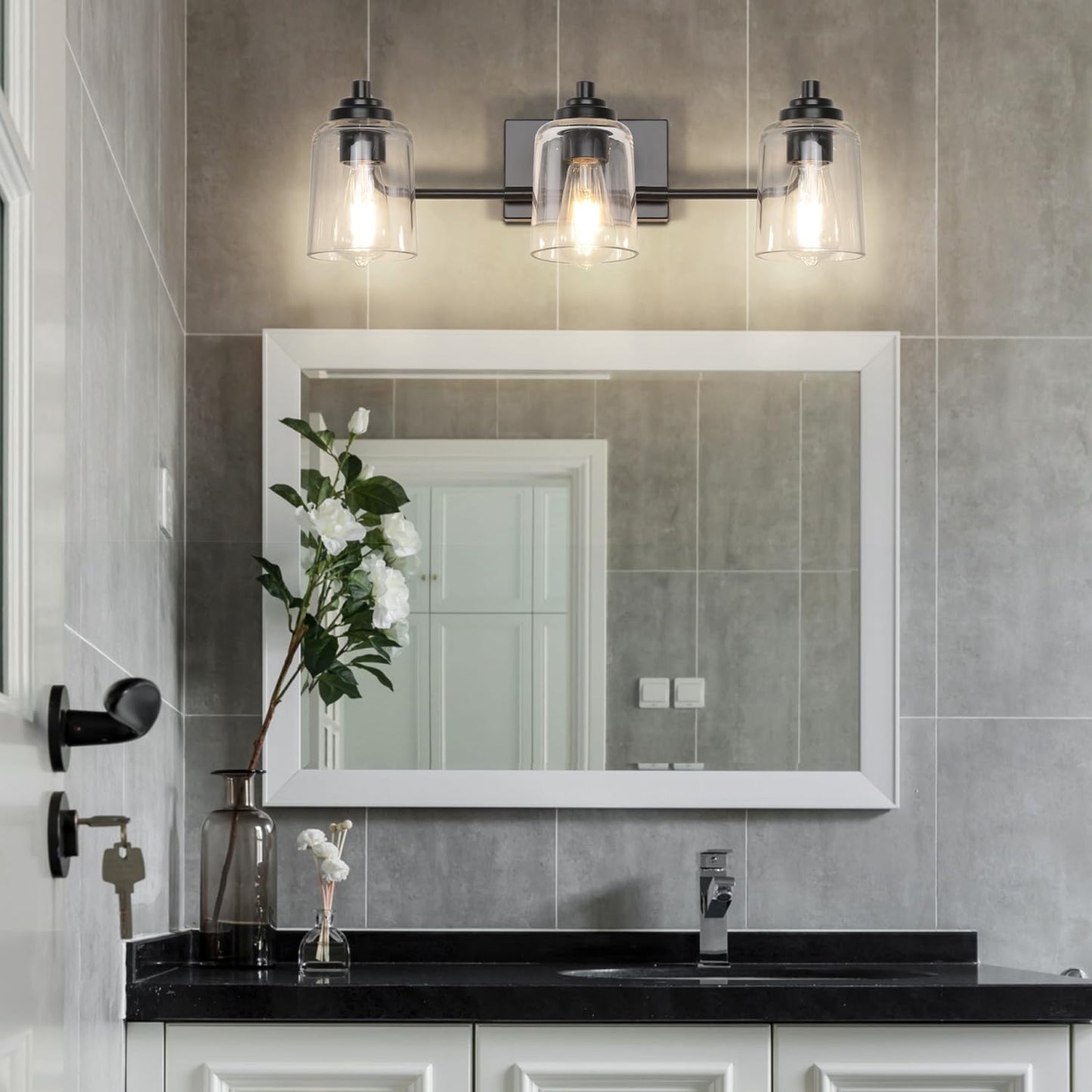 SOLFART Vintage Vanity Lighting Fixtures for Bathroom Black with Bronze Wall Lamp Sconce Black with Bronze 4 lights